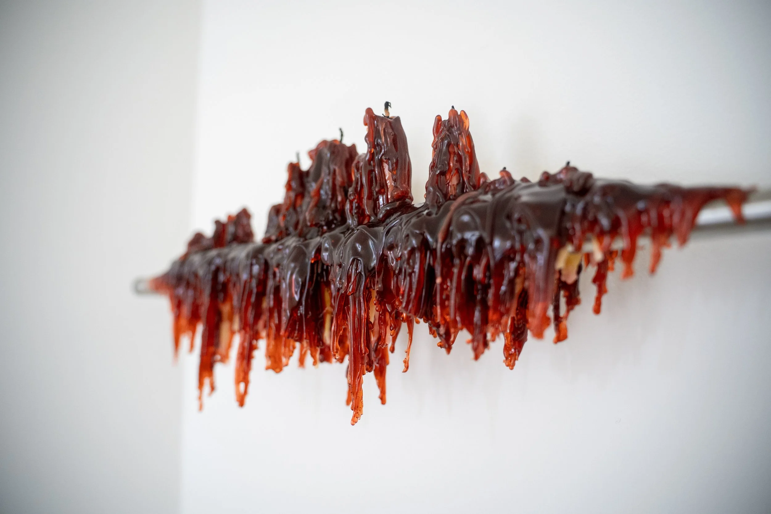 ALEX EHMER  Bathroom Time, 2026  Jelly wax on towel rod 10 x 24 inches $1,500