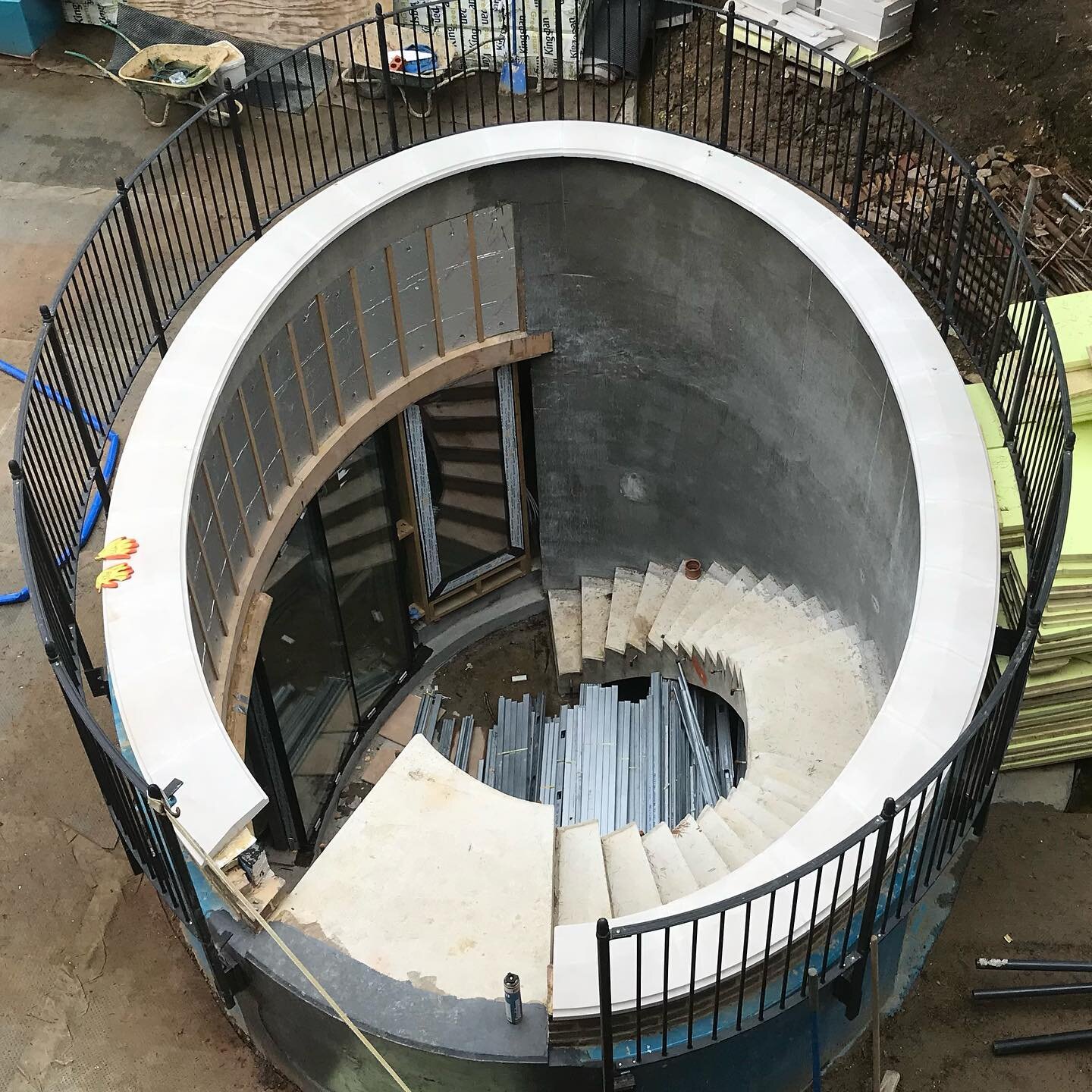 Bespoke Portland cast stone Copings supplied to clients specification to cap off this unusual Elipsis stairwell. The next stage is to supply Limestone Treads to overclad the concrete steps. Looking forward to seeing the completed project.
 #limestone