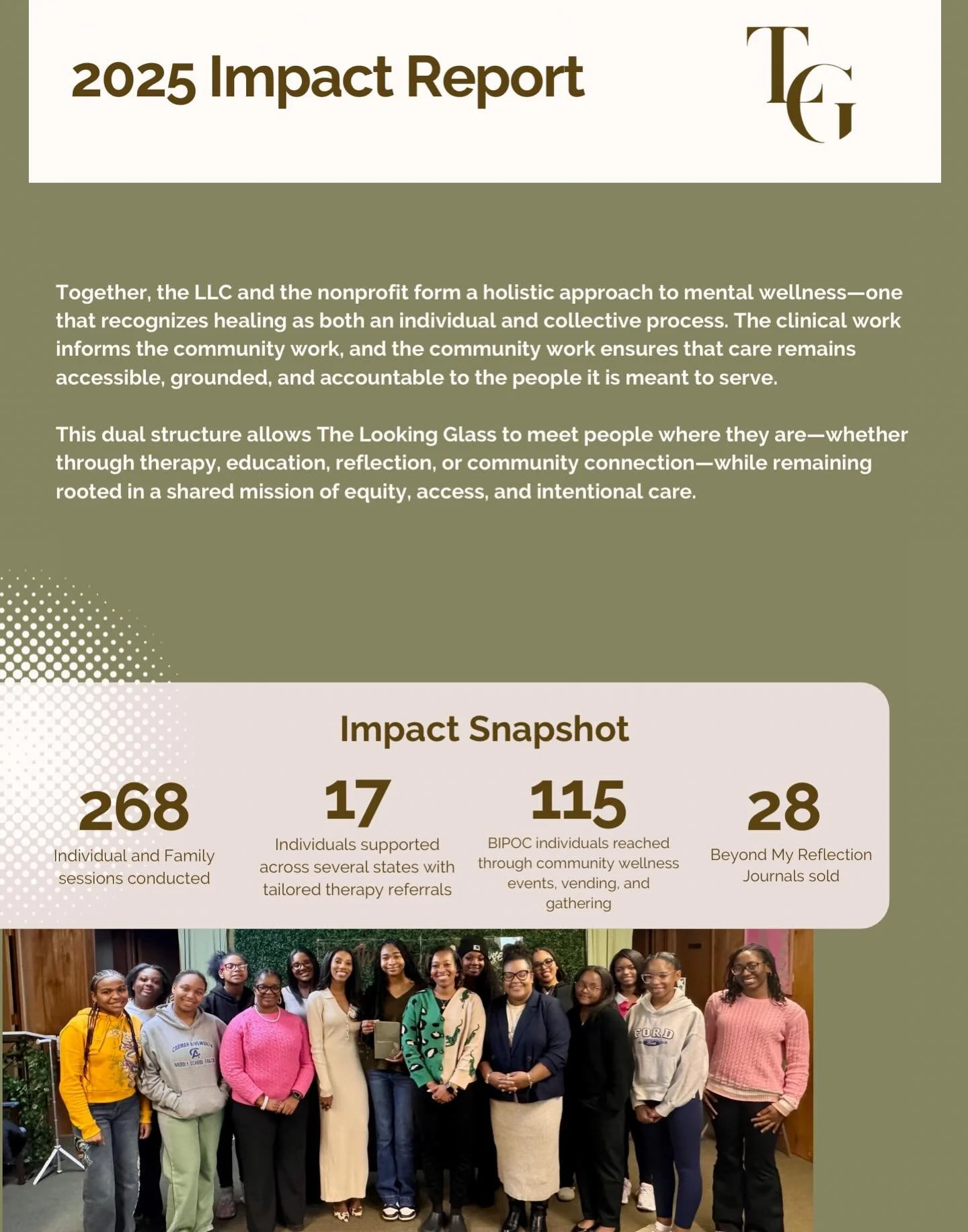 Our 2025 TLG Impact Report is here 🤍 grateful for every story, every step, every one of you. Click the link in our story to read the full report.