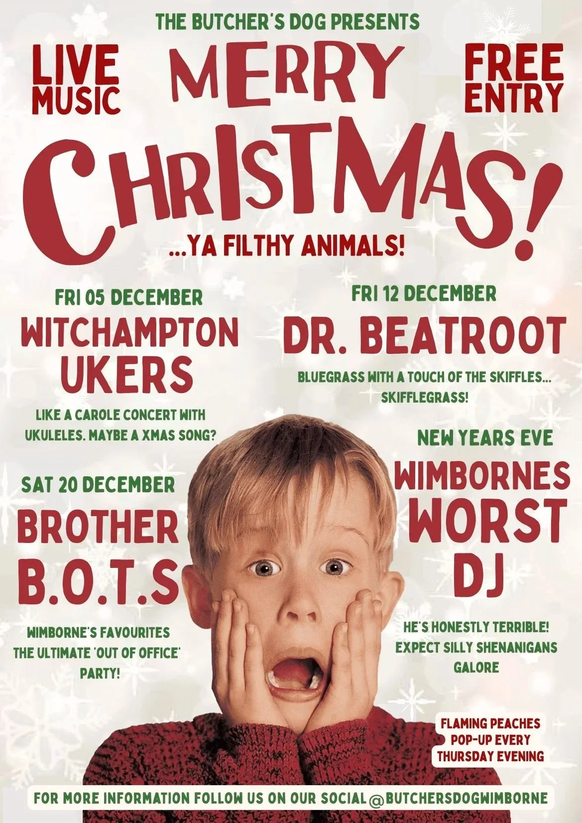 A poster of Christmas events at The Butcher's Dog Wimborne