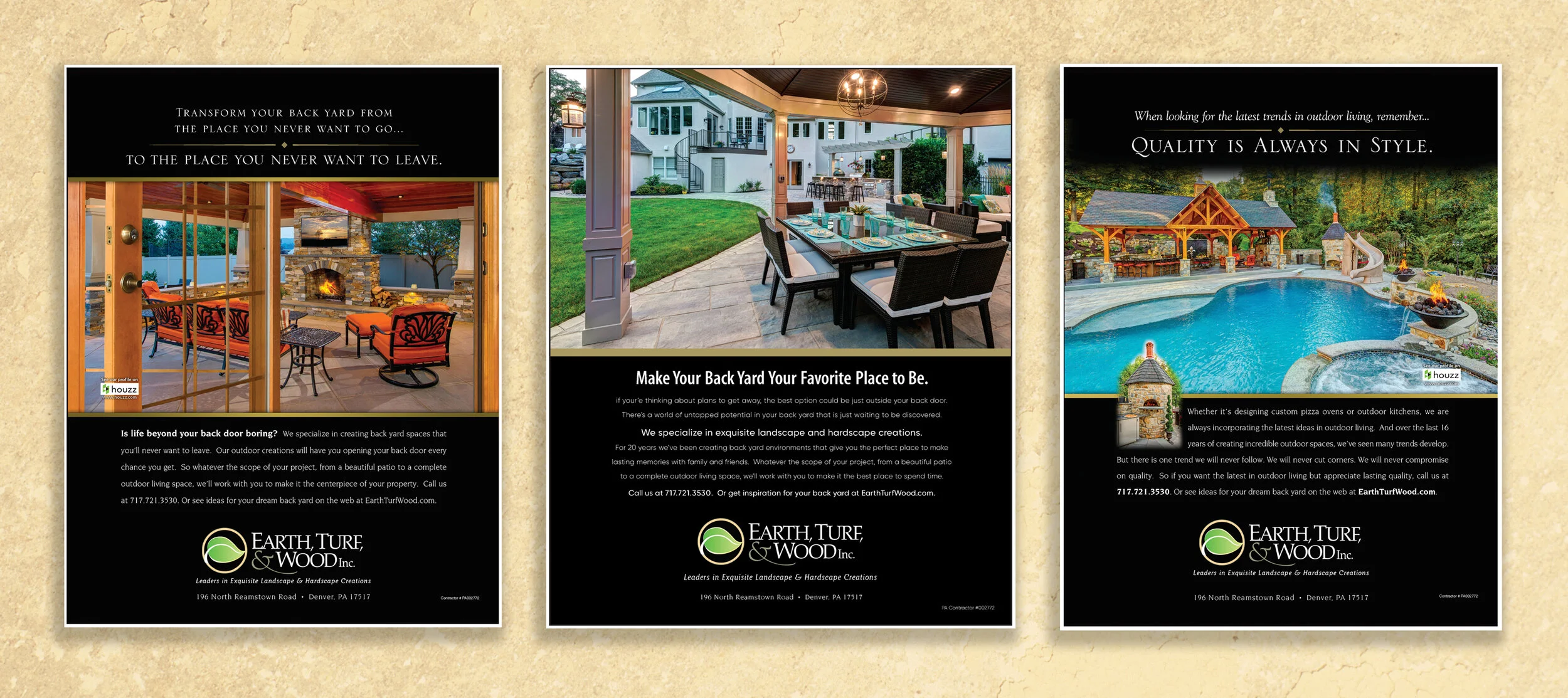 Earth, Turf, & Wood Ads