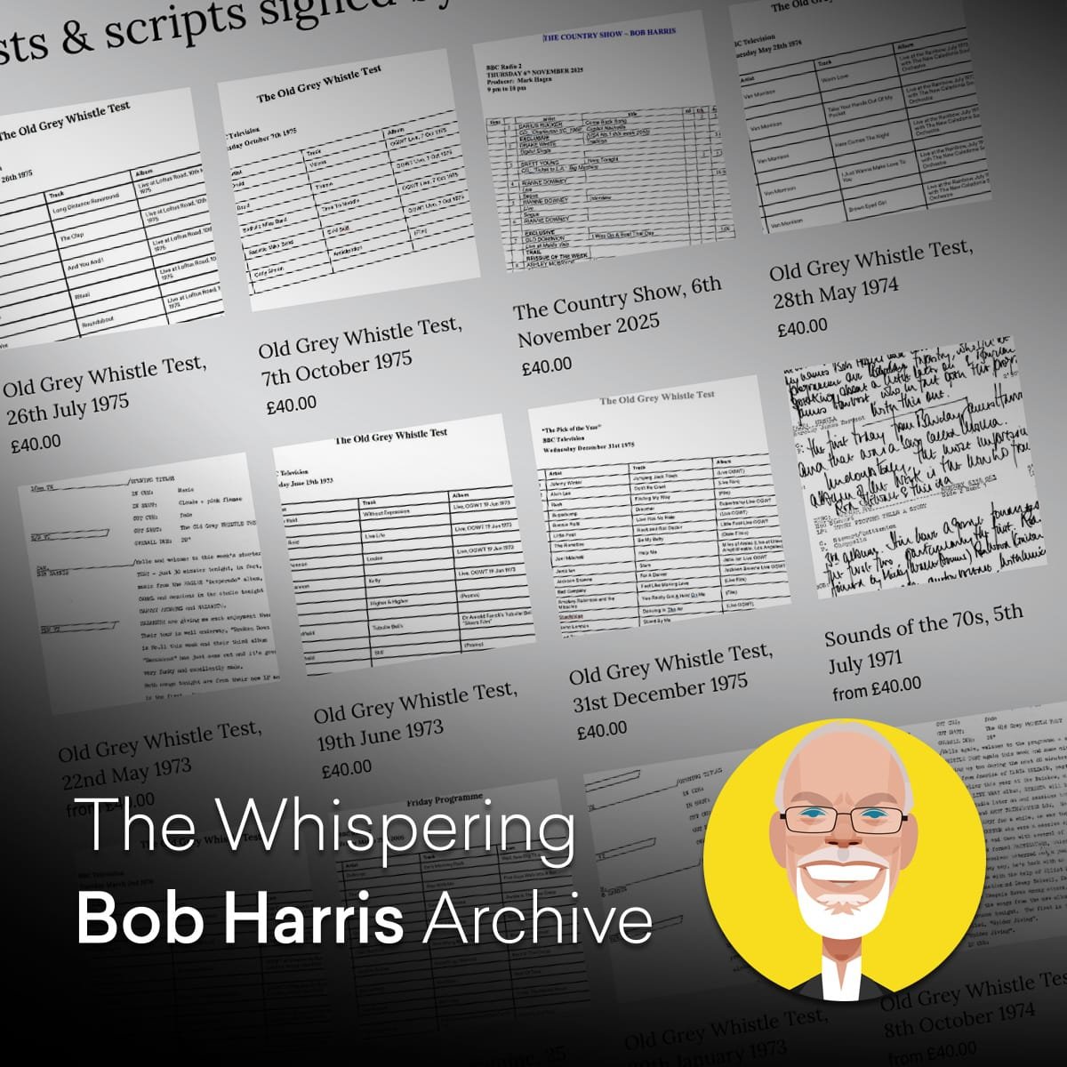 We now have approx 10% of all documented playlists &amp; show scripts from @whisperingbob's entire broadcasting career available to buy - signed &amp; dedicated to you by Bob himself - in Bob's store.

BUT, if you can't find the show you're looking f