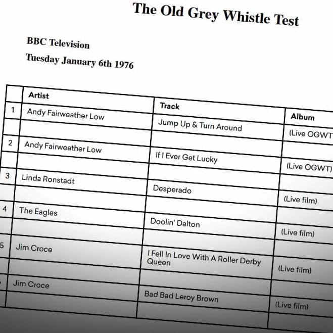 #OTD exactly 50 years ago @whisperingbob's #OGWT guests included Andy Fairweather Low live in the studio as well as film from @Eagles, Jim Groce and @lindaronstadtmusic take a look at the show's running order on Bob's #Archive site (link in bio)...