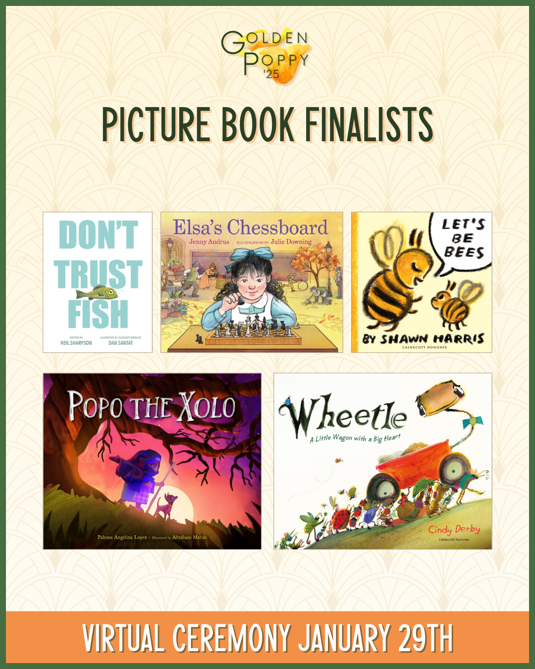 ELSA’S CHESSBOARD, illustrated by Julie Downing, is a 2025 CALIBA Golden Poppy Award Finalist (Picture Book Category)