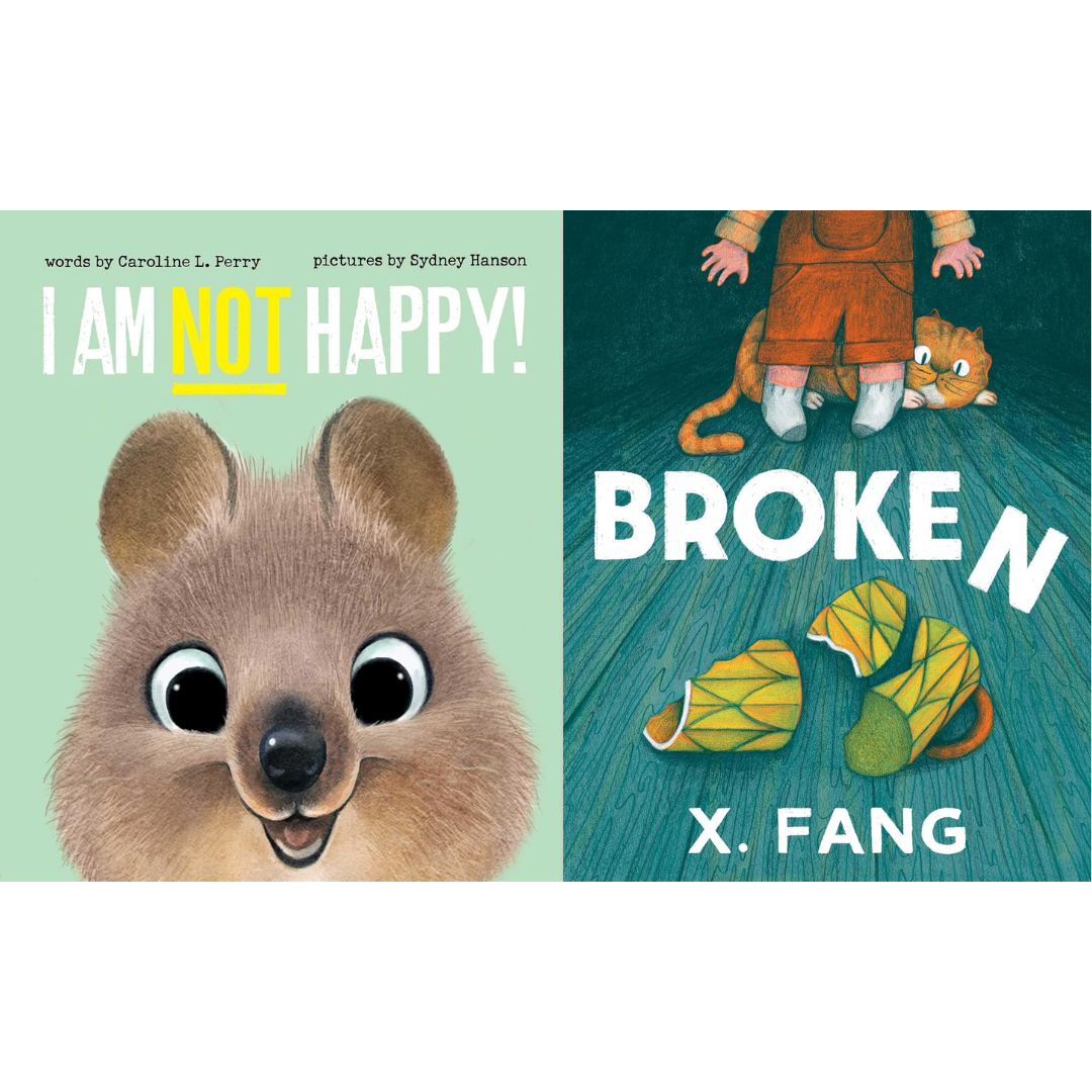 SLJ’s Fuse8 blog features BROKEN by X. Fang&nbsp;and I AM NOT HAPPY by Caroline L. Perry on Funny Picture Books of 2025 list