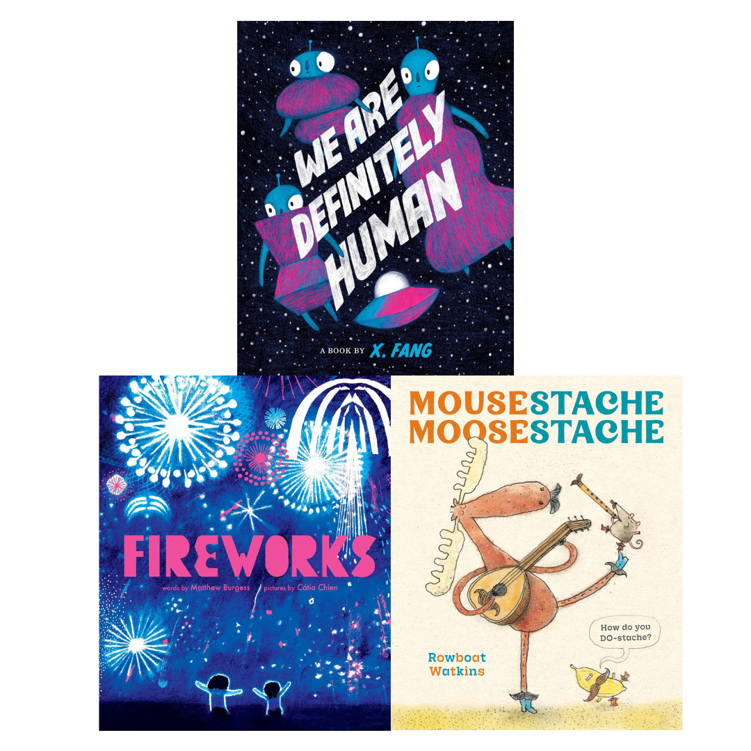 Cup of Jo features WE ARE DEFINITELY HUMAN by X. Fang, MOUSESTACHE MOOSESTACHE by Rowboat Watkins, and FIREWORKS by Matthew Burgess in roundup of Sophie Blackall’s 20 Favorite Picture Books