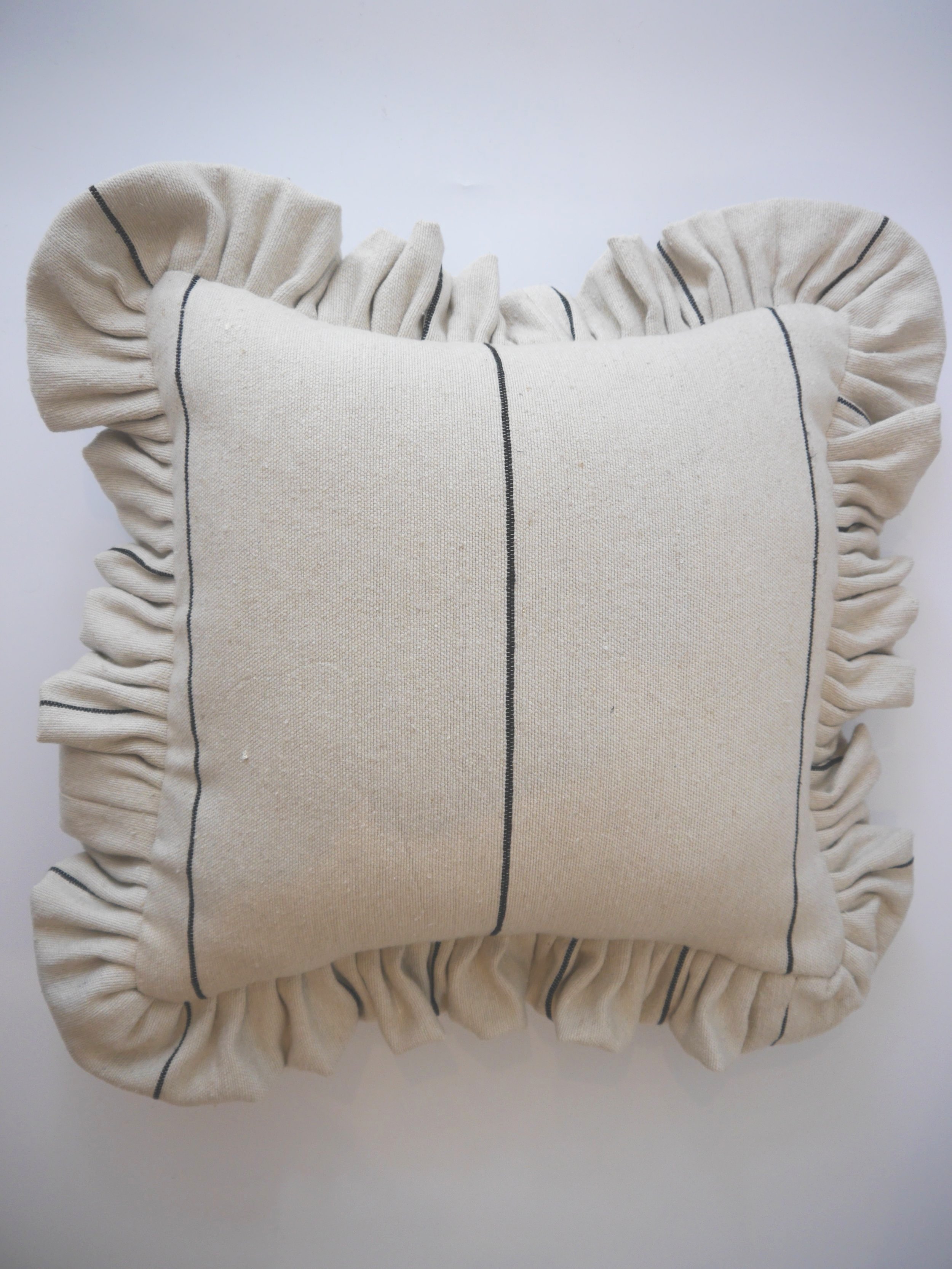 Giant Frill Ecru Skinny Stripe Cushion