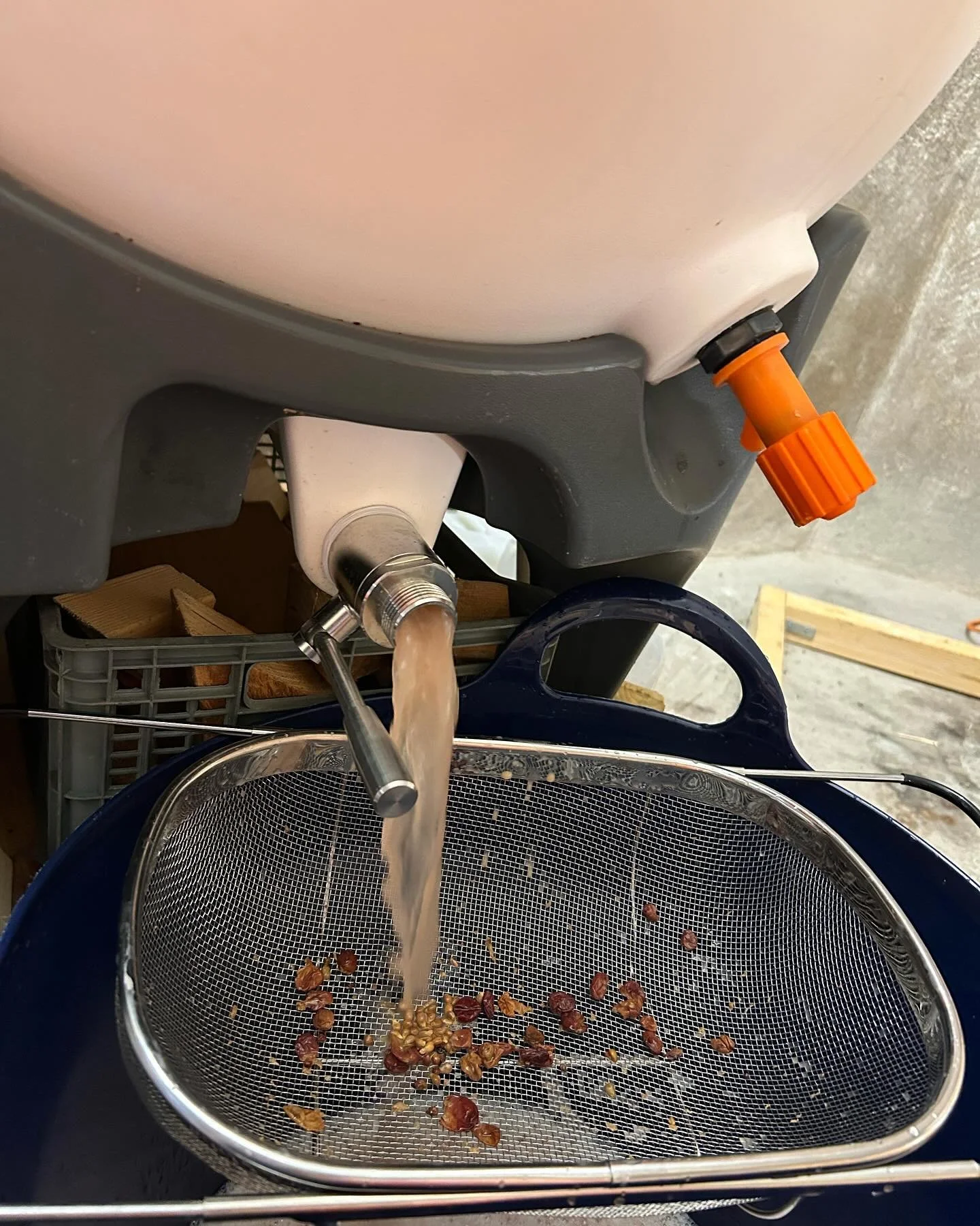 Taking the Pinot Gris off its skins. Gravity, a gentle pump, and some therapeutic foot stomping. 
Still carries that lovely pink hue, and smelling amazing. 
Now to settle for a week or so in steel before a final rack to old Burgundian oak for six m