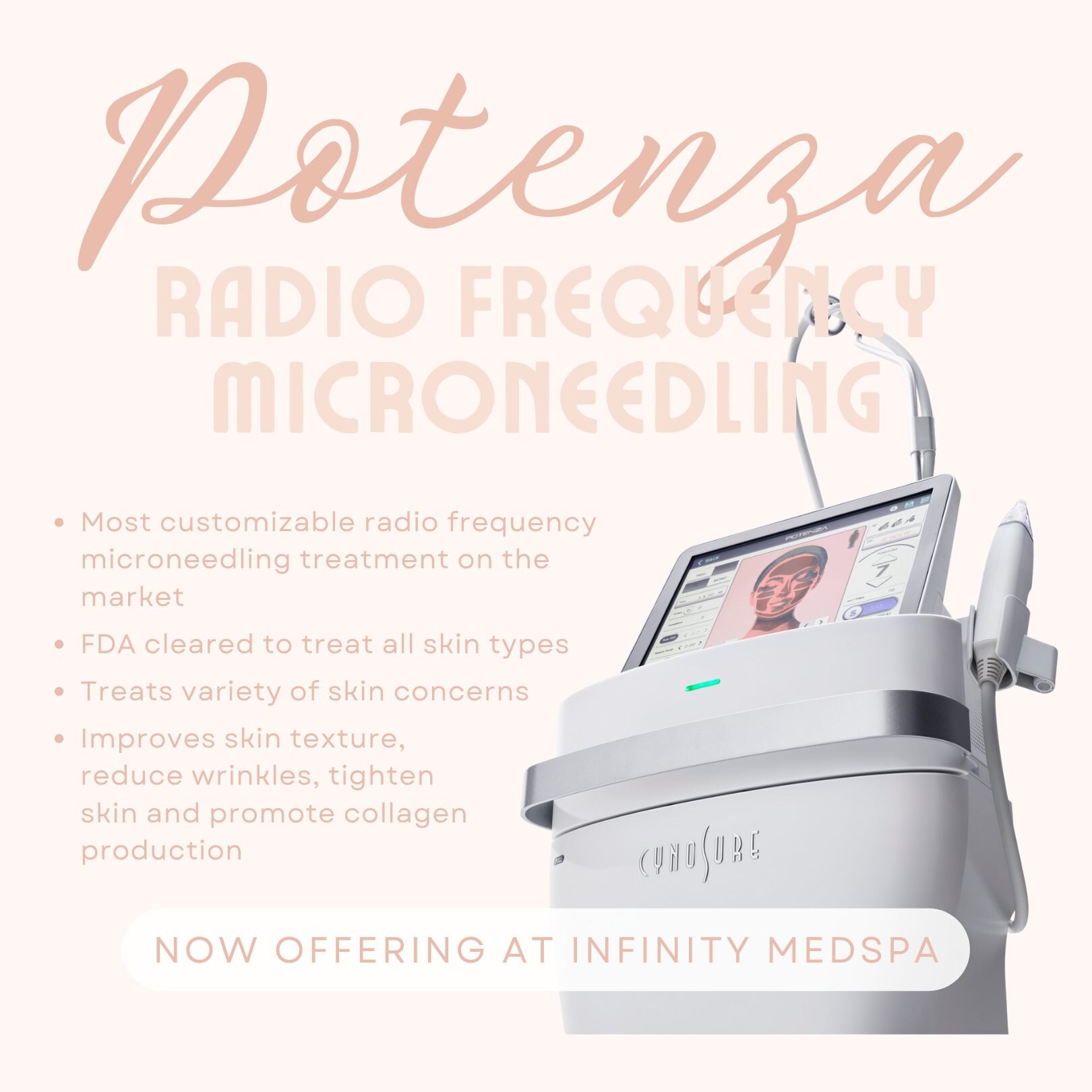 ⭐NOW OFFERING POTENZA RF MICRONEEDLING!⭐

The most customizable radio frequency microneedling treatment on the market!

The Potenza takes microneedling to the next level with having 4 different modes of treatment - monopolar, bipolar, 1Mhz and 2Mhz w
