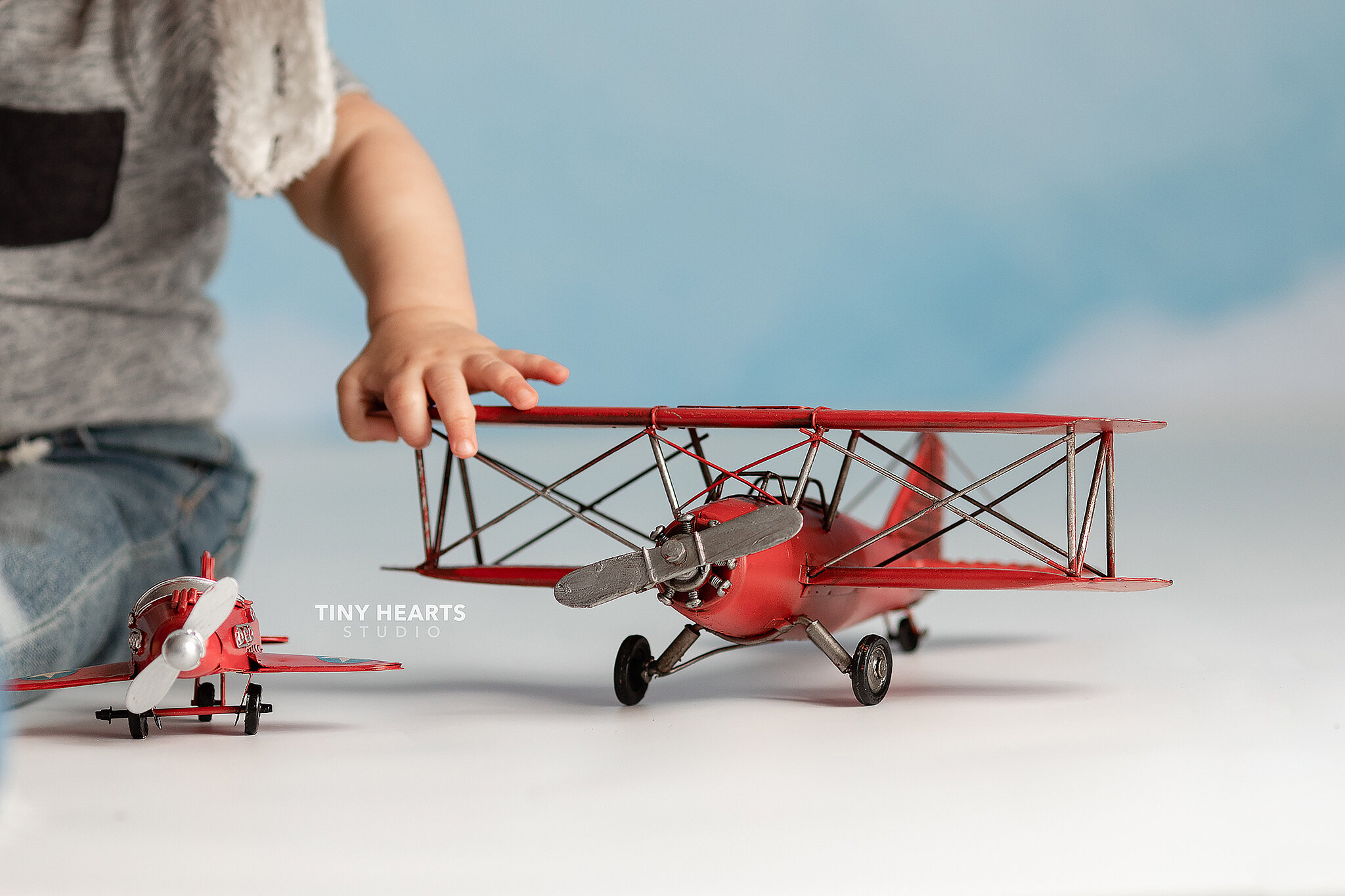 red airplane prop, milestone photo session, St. Cloud MN