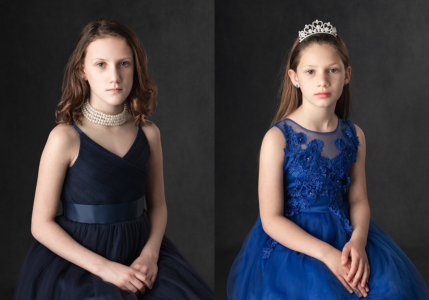 portrait photography, girls in formal dresses with tiara