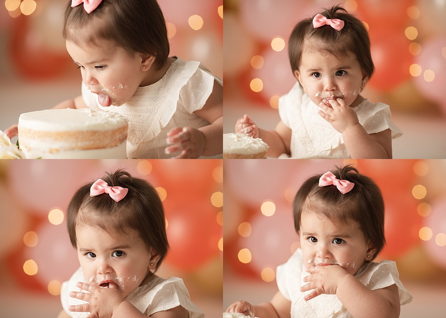 St. Cloud cake smash photographer, baby girl with balloons and cake