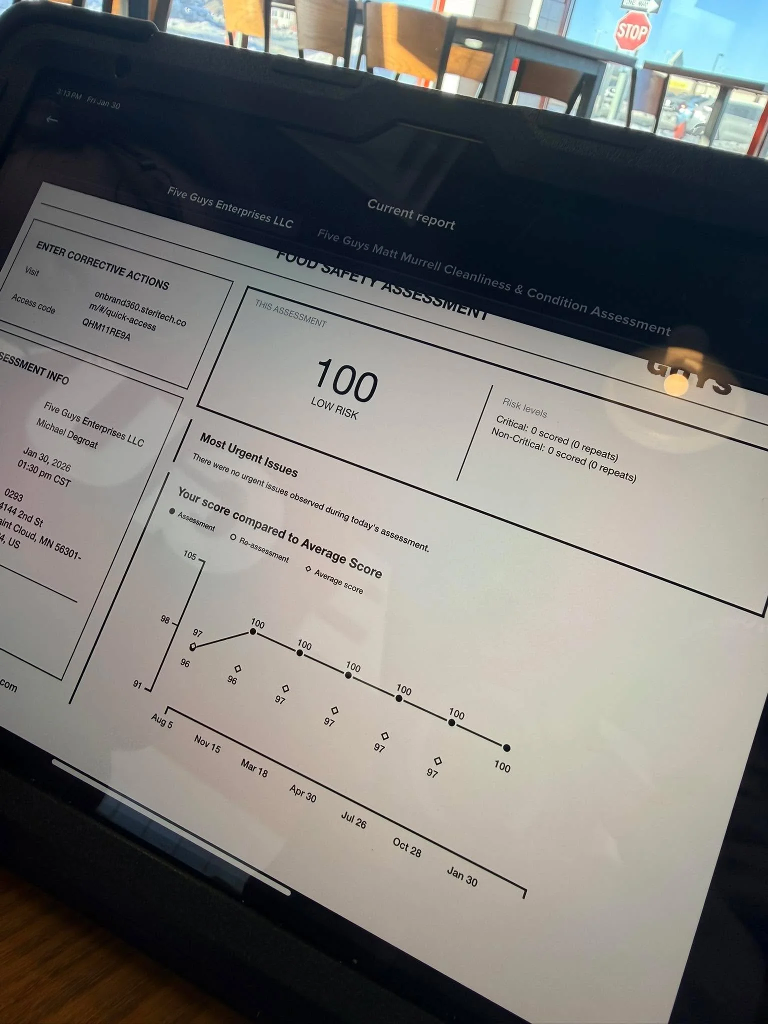 My hubby is on fire!!!🔥
Another 100 🥳🥳🥳 inspection score from Steritech. So proud of him.