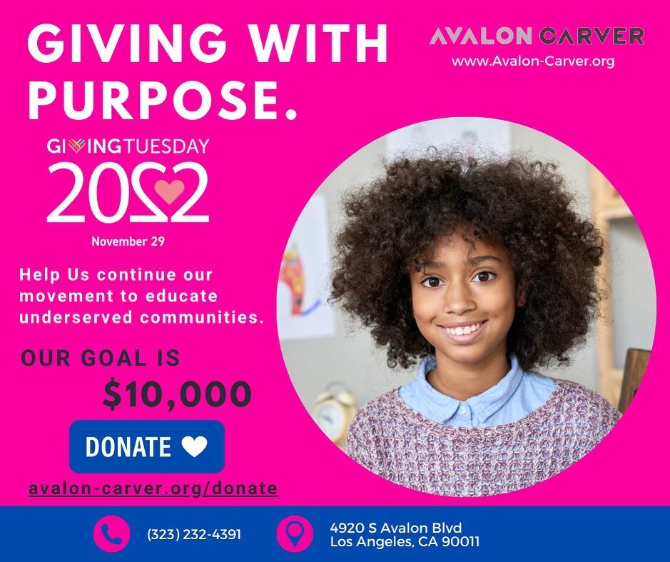 It&rsquo;s #GivingTuesday! Join Avalon-Carver's movement to educate and empower underserved communities. Help us reach our $10,000 goal to raise funds for STEM education, prevention services, and nutrition for students and their families across South