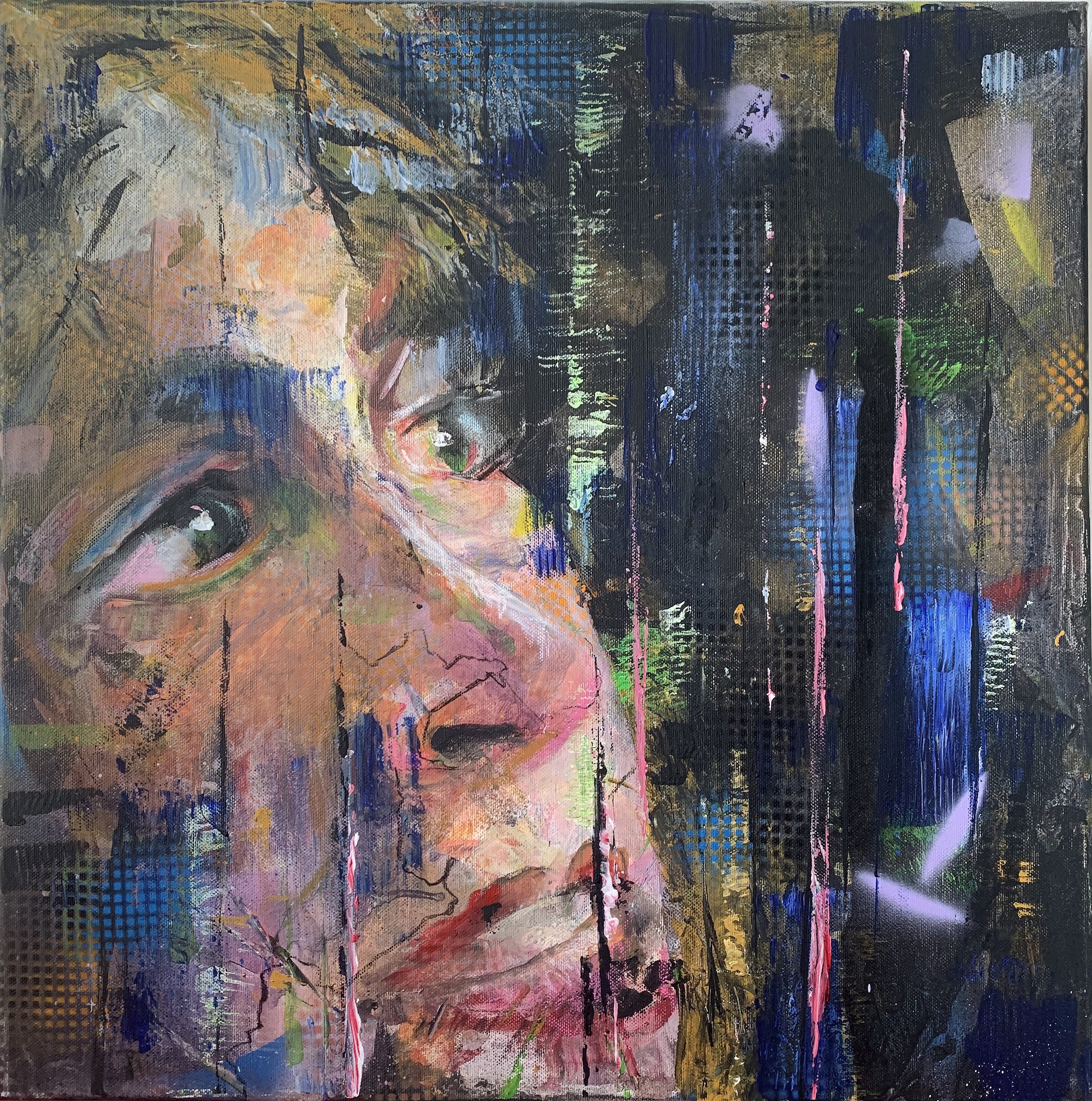 Wat is daar? Acryl, olie, krijt op canvas. 50 x 50 cm