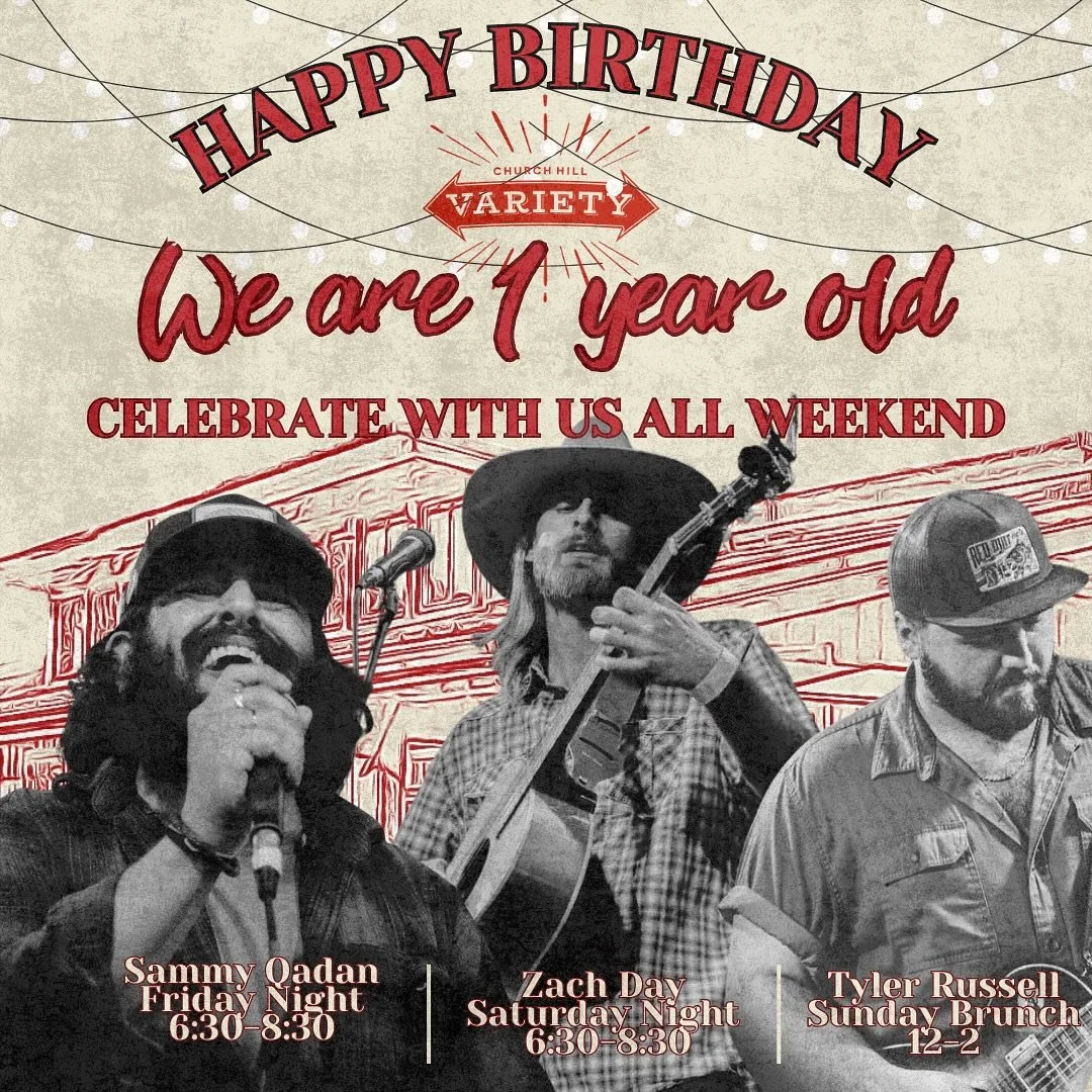 We can’t believe it either 🔥 Church Hill Variety is officially 1. We’re having live music ALL WEEKEND so come dance with us. We have been working on so many wonderful things that we can’t wait to share with you this next year. 
Lo