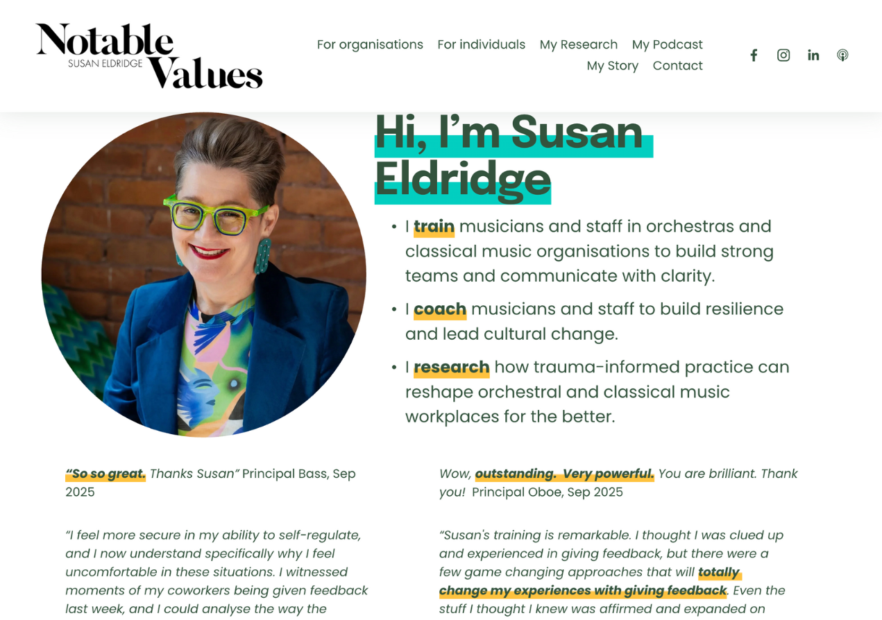 Notable Value, Susan Eldridge, Musician &amp; Coach