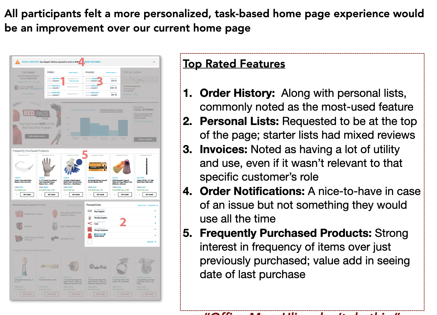 Prior to writing user stories, we validated the concept with customers  to ensure our MVP solution captured the highest value items.
