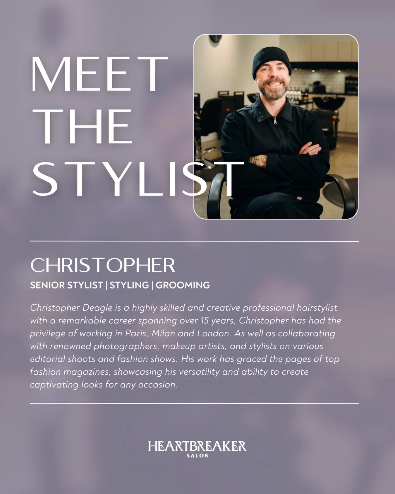 Meet Christopher @christopherdeagle &mdash; Senior Stylist specializing in styling + grooming with a global portfolio spanning Milan, London, and beyond.

His work has been featured in top fashion magazines and on major editorial sets &mdash; now he&