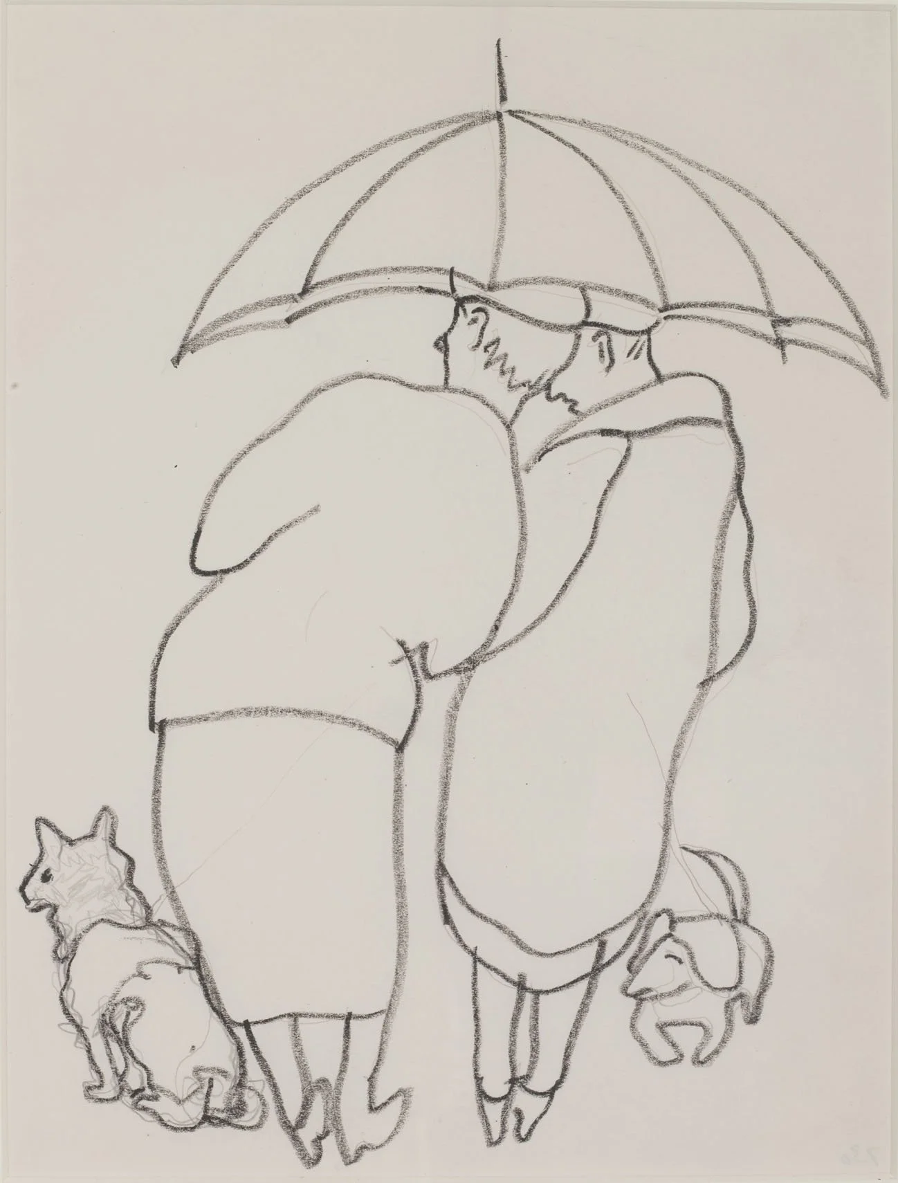 Two Women with Umbrella and Two Dogs, c. 1934.jpg