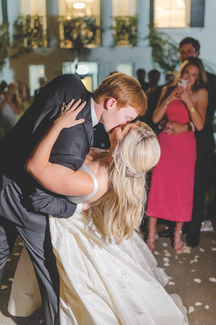 Dale dipping Gabby on the reception dance floor. Photo: Amy J. Owen Photography, via Augusta Magazine.