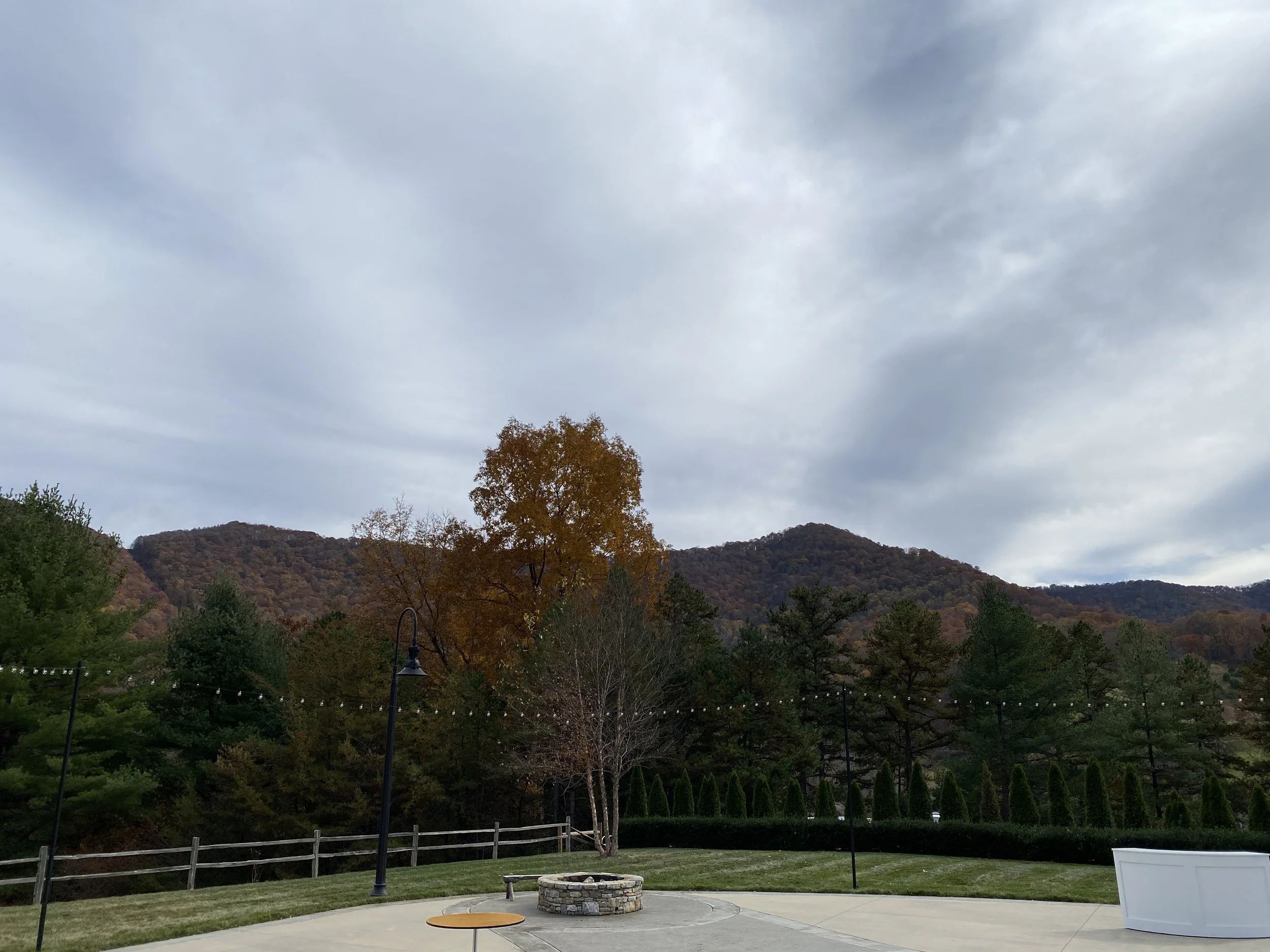 Mountain view and autumn trees from the grounds at Chestnut Ridge in Canton, North Carolina