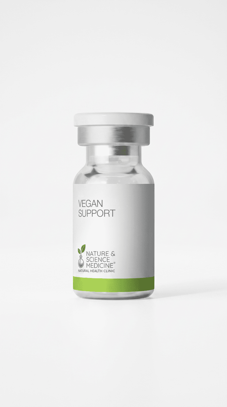 A Nature & Science Medicine Vegan Support injection vial.
