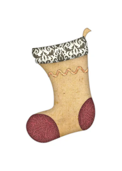 Illustration of a red and yellow cuffed holiday stocking with fun textures.