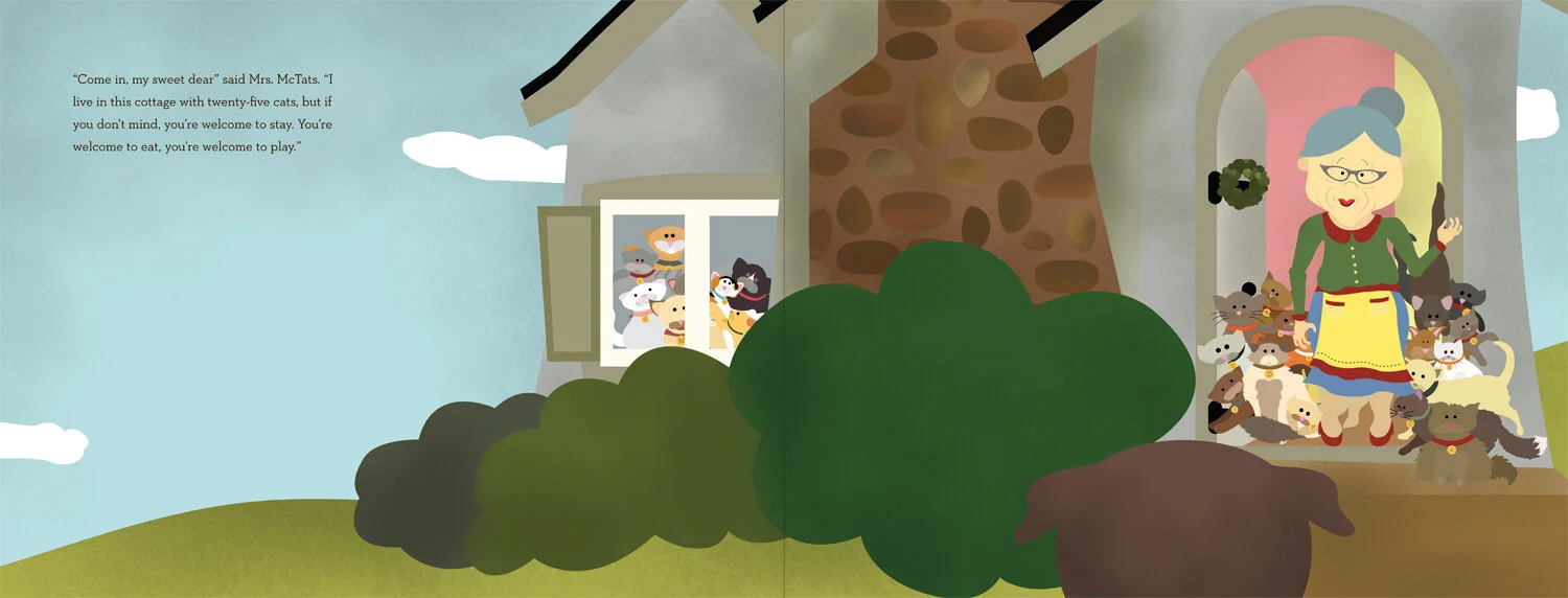 Mrs. McTats answers the door to a knock, and welcomes a stranger into her house.