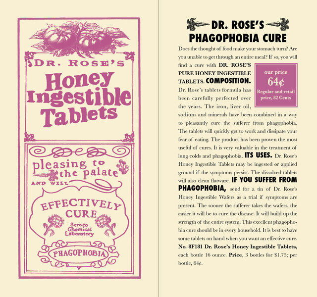 Spread promoting Dr. Rose's Honey Ingestible Tablets: An alleged cure for Phagophobia.
