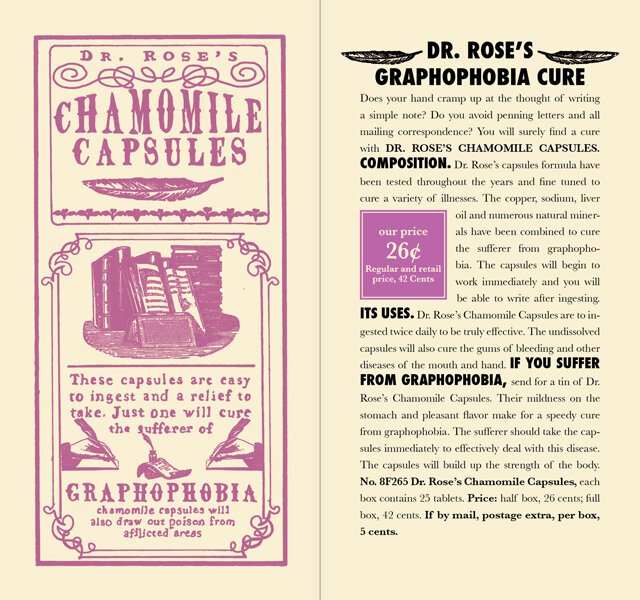 Spread promoting Dr. Rose's Chamomile Capsules: An alleged cure for Graphophobia.