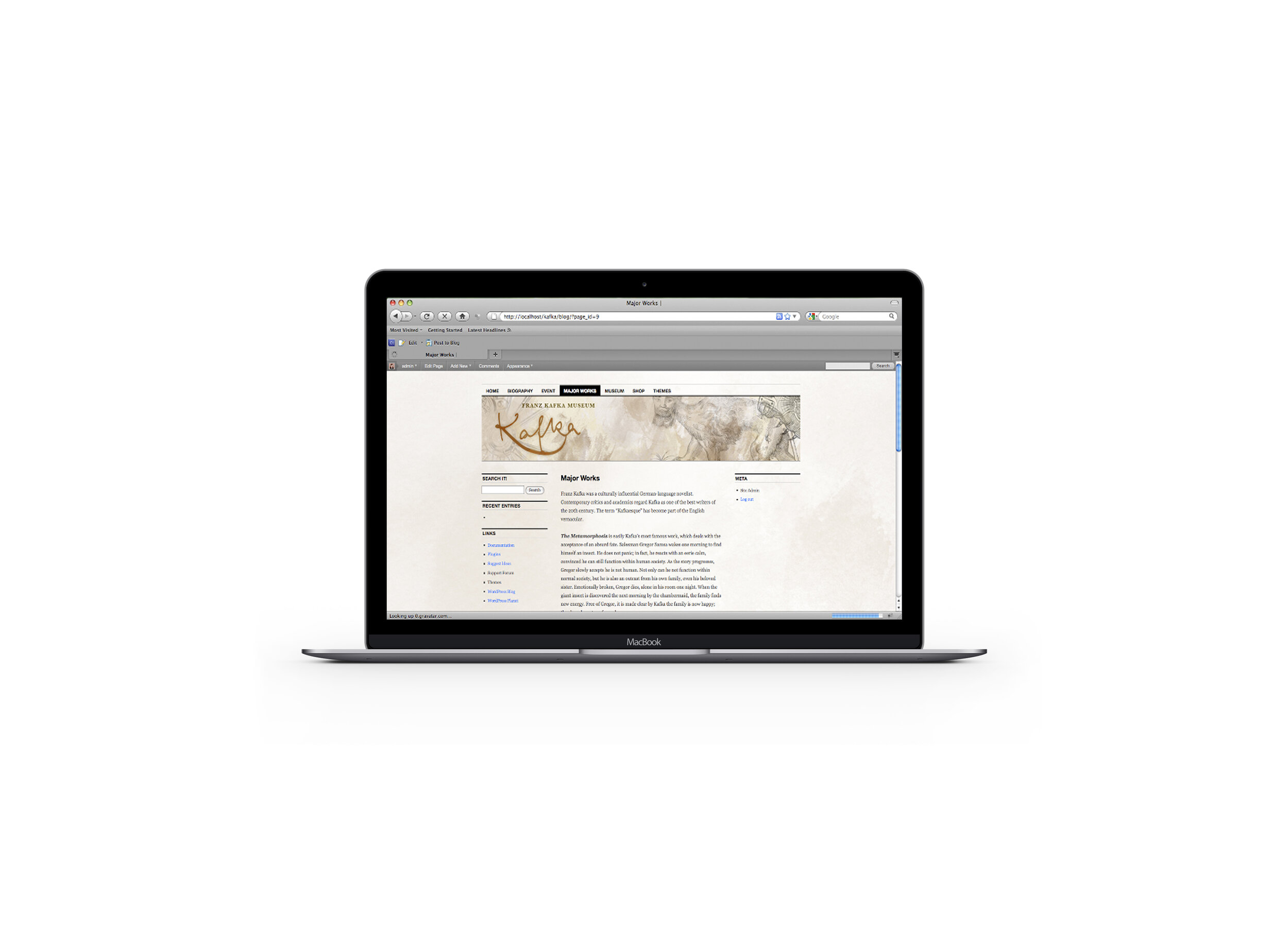 Mockup of the major works page of the website for the upcoming exhibit.