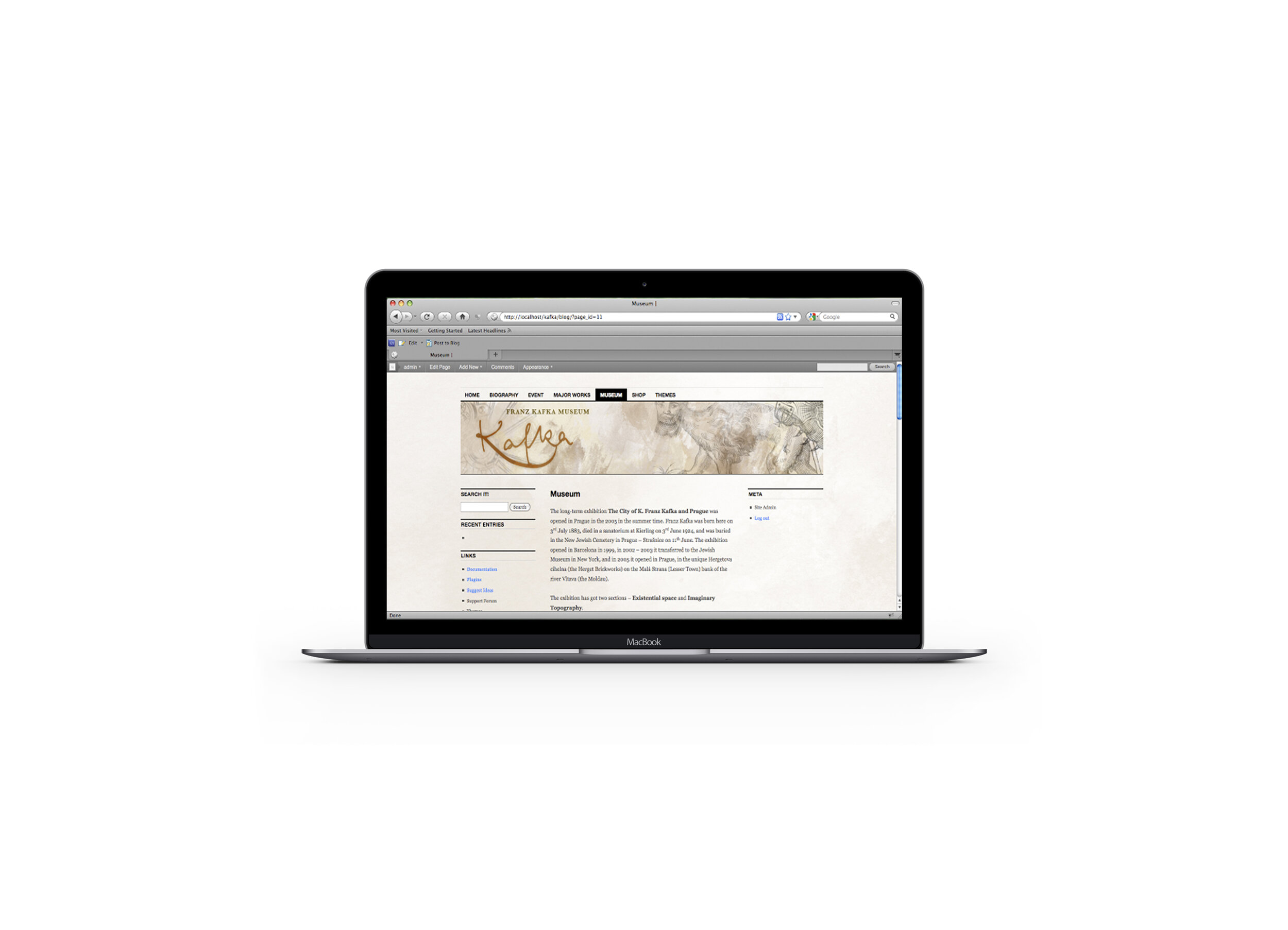 Mockup of the museum page of the website for the upcoming exhibit.