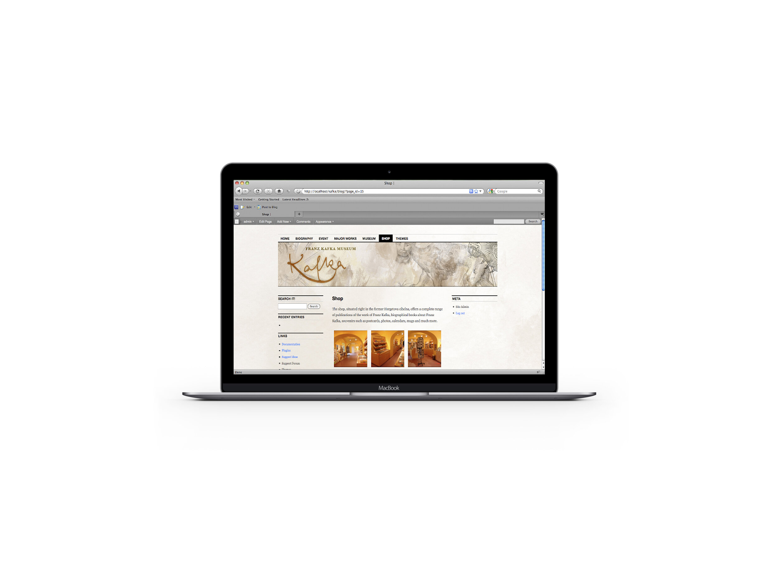 Mockup of the shop page of the website for the upcoming exhibit.