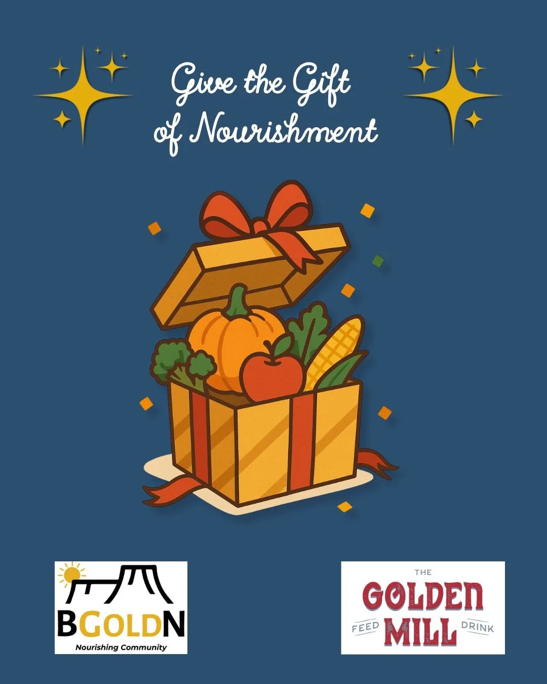 Give the Gift of Nourishment This Holiday Season This year, let your giving make a difference. By supporting BGOLDN, you&rsquo;re ensuring that your neighbors have access to fresh, healthy food when they need it most. 🌟
Your gift before January 1, 2