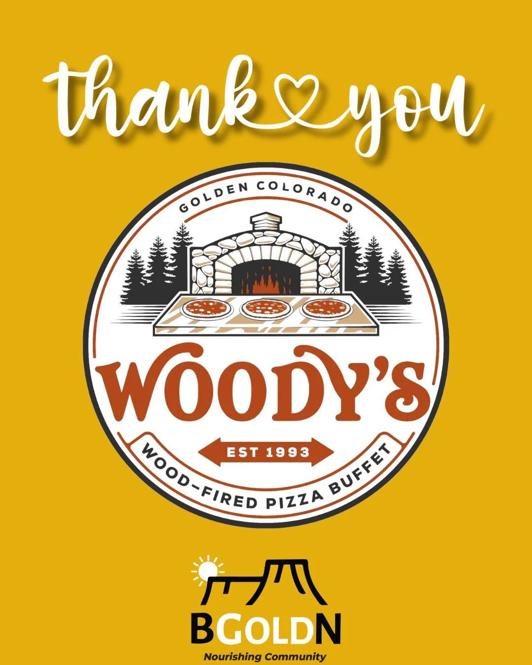 Huge thanks to @woodysgolden for hosting a Giveback Night in November to support BGOLDN! Your generosity helps us provide fresh food and vital resources to our neighbors. We&rsquo;re so grateful for your partnership! 💛 #CommunitySupportingCommunity 