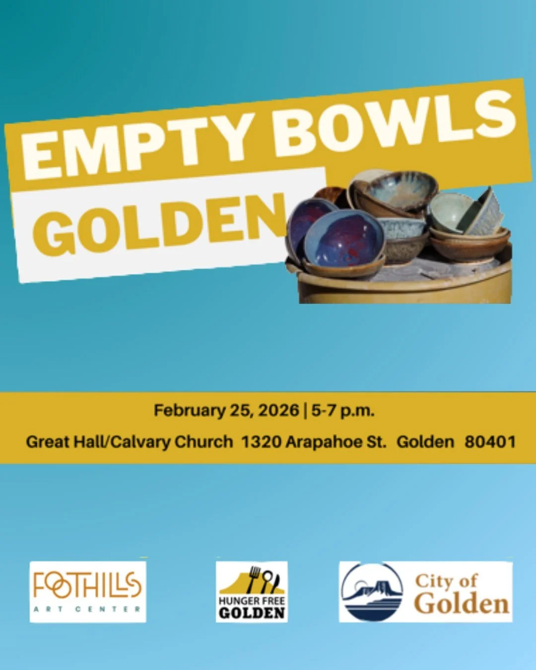 🍲✨ Join us for Hunger Free Golden Empty Bowls &mdash; a heart-centered event where art meets action! When you grab your ticket, you&rsquo;ll enjoy a simple soup meal and take home a beautiful handcrafted bowl &mdash; a reminder of the many in our co