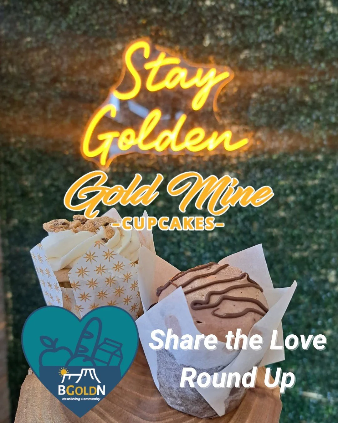 Don't miss your chance to treat yourself at🧁 @goldminecupcakes 🧁AND support 💛 @BGOLDN_co 💛 at the same time. Through the end of this month you can choose to round up at the register at Goldmine Cupcakes to support your food insecure neighbors. 
#