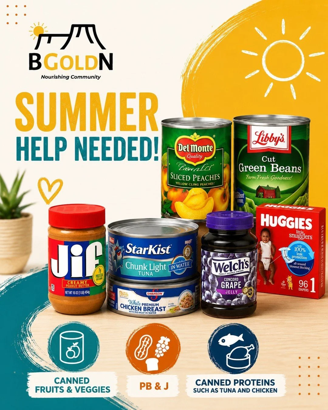 🌞 Summer Help Needed! 🍲 Our Fresh Food Pantry sees higher demand in the summer when school meals aren't available for many families. We need your support to keep our shelves stocked! 
🛒 Most-needed items: 
🥫 Canned fruits and veggies 
🥜🍇🍞 PB&a