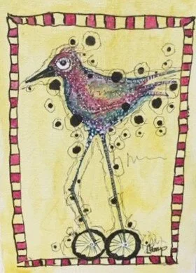 "Bicycle Bird" / 5x7 / $ 75
Acrylic on Canvas Board /SOLD