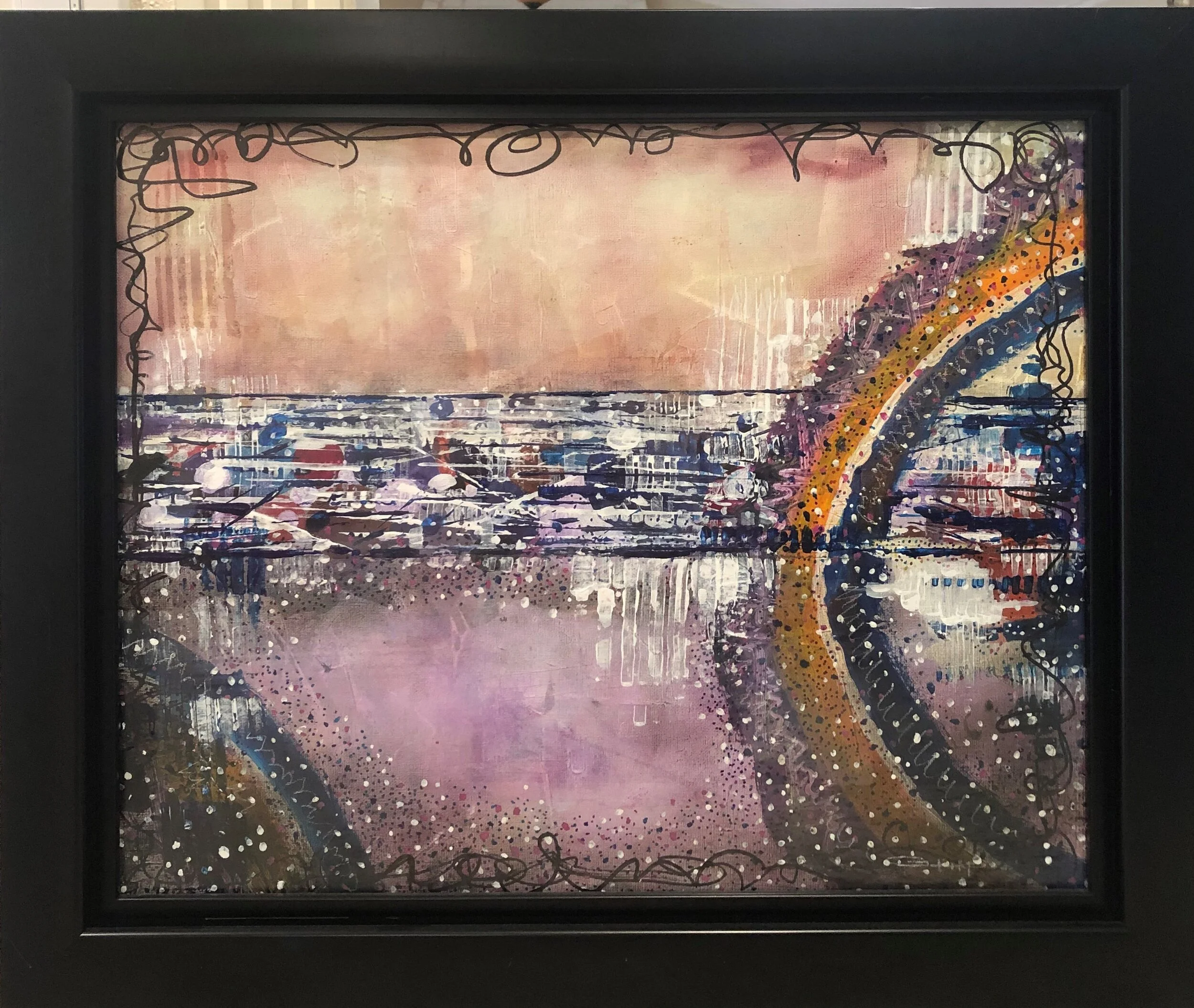 "Rainbow on the Lake" / 19x24 / $300 Framed
16x20 / $275 Unframed
Acrylic on Canvas Board