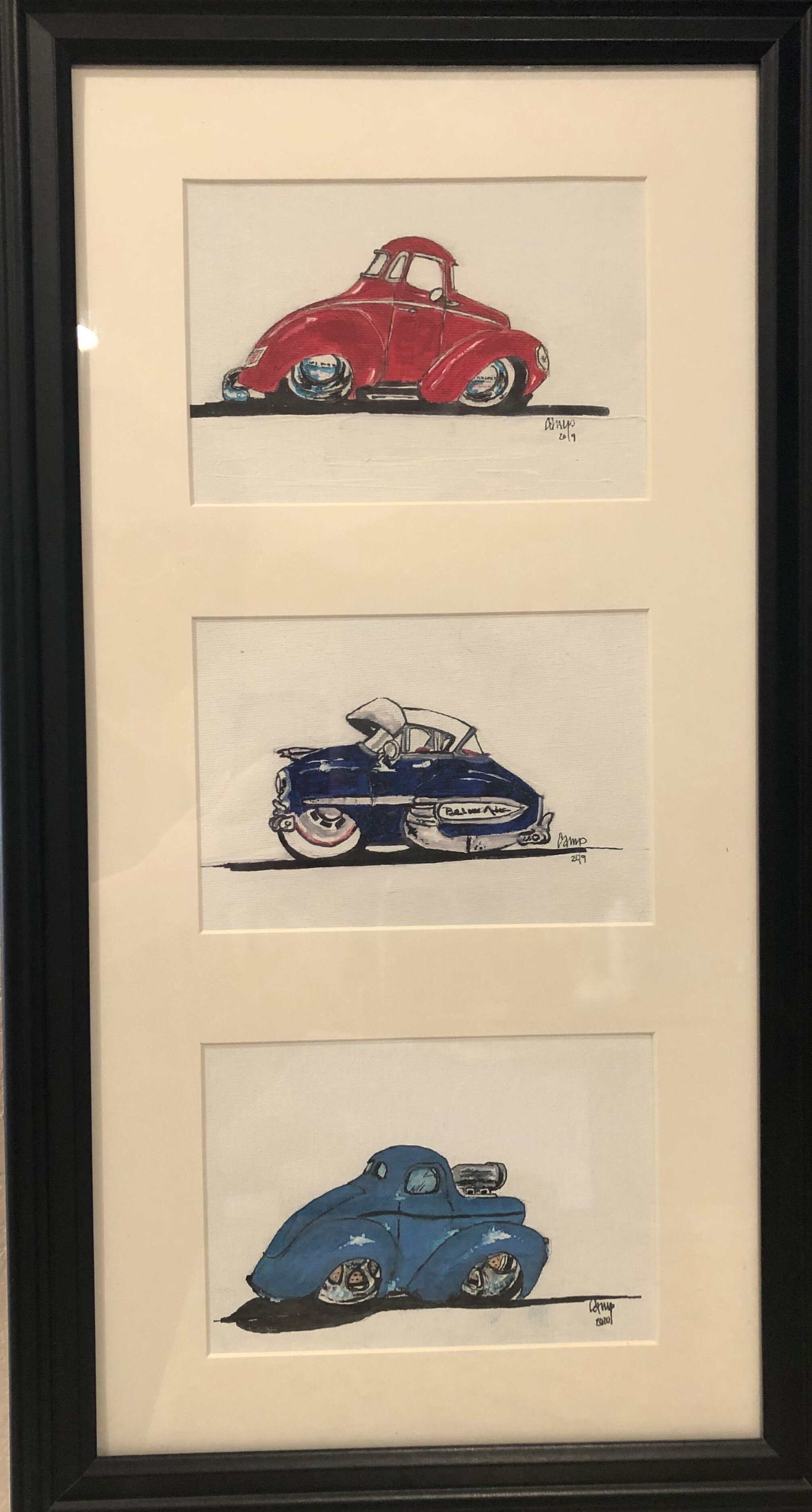 "Cars" / 12 x 22 Framed Only $225
Pen & Ink- Acrylic on Canvas board