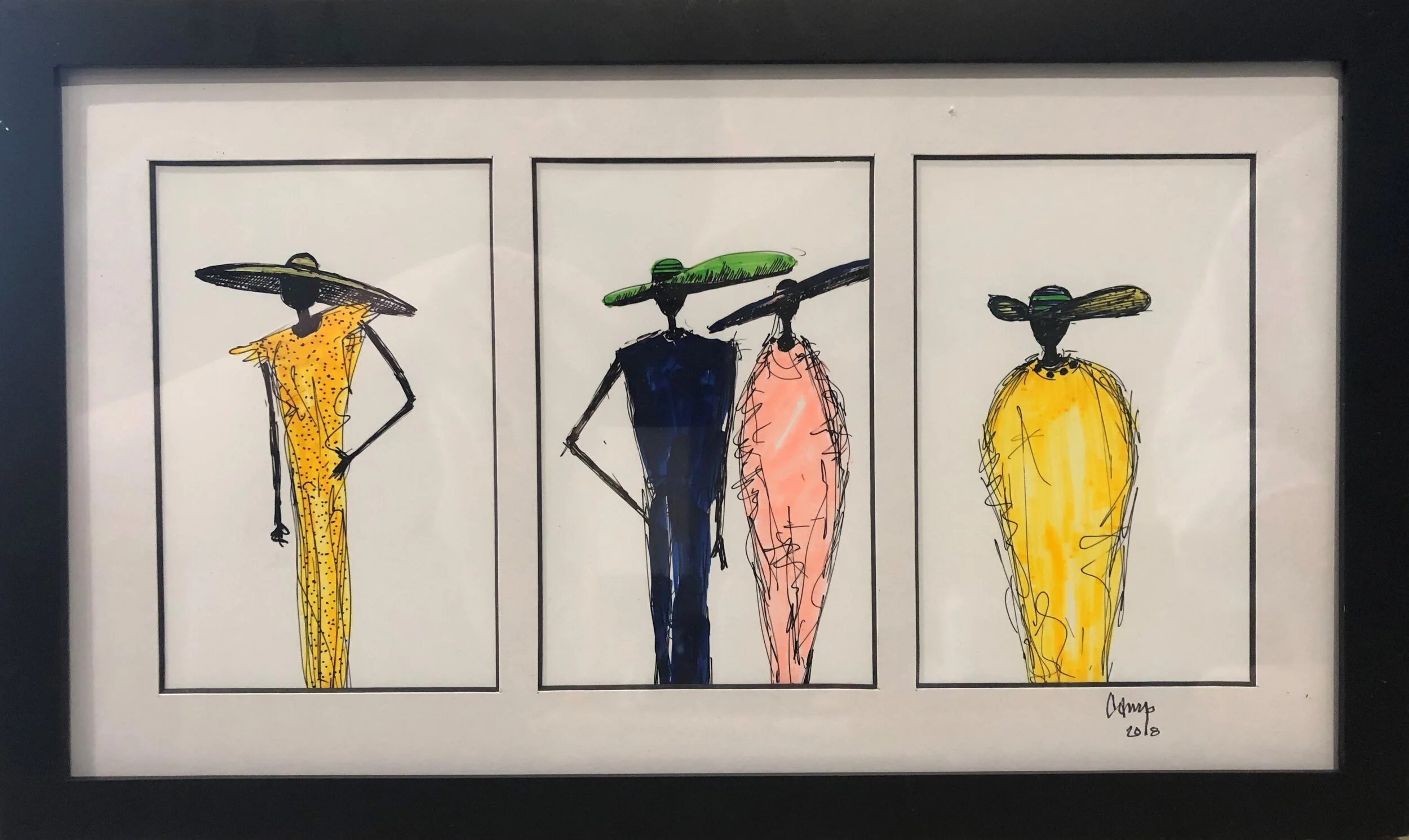 "Big Hats" 14-1/2 x 9 / $125 Framed / Ink Markers