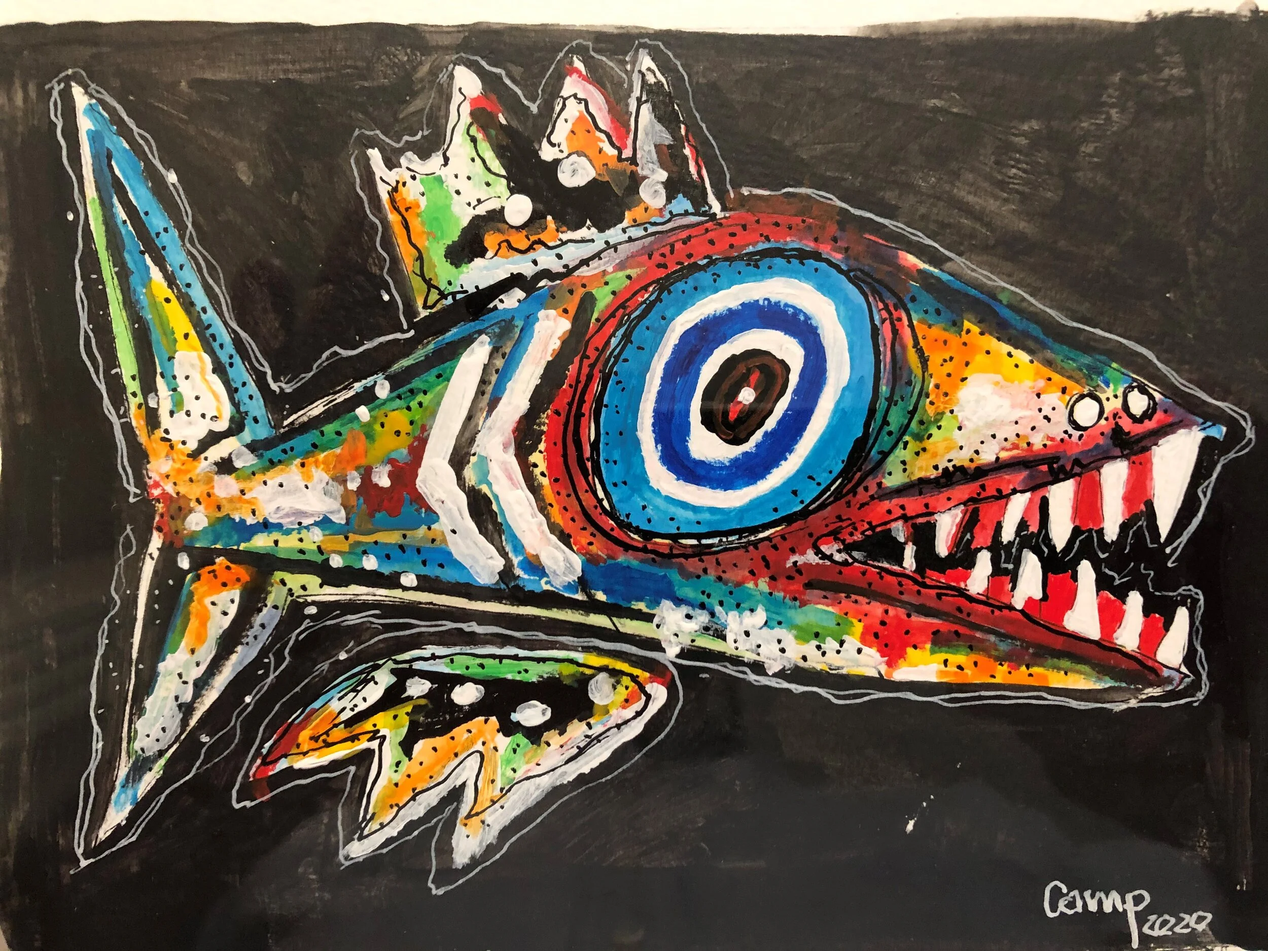 "Little Funny Fish" / 12x14 Framed $150.00 
9x12 Unframed $125.00
Acrylic on Watercolor Paper