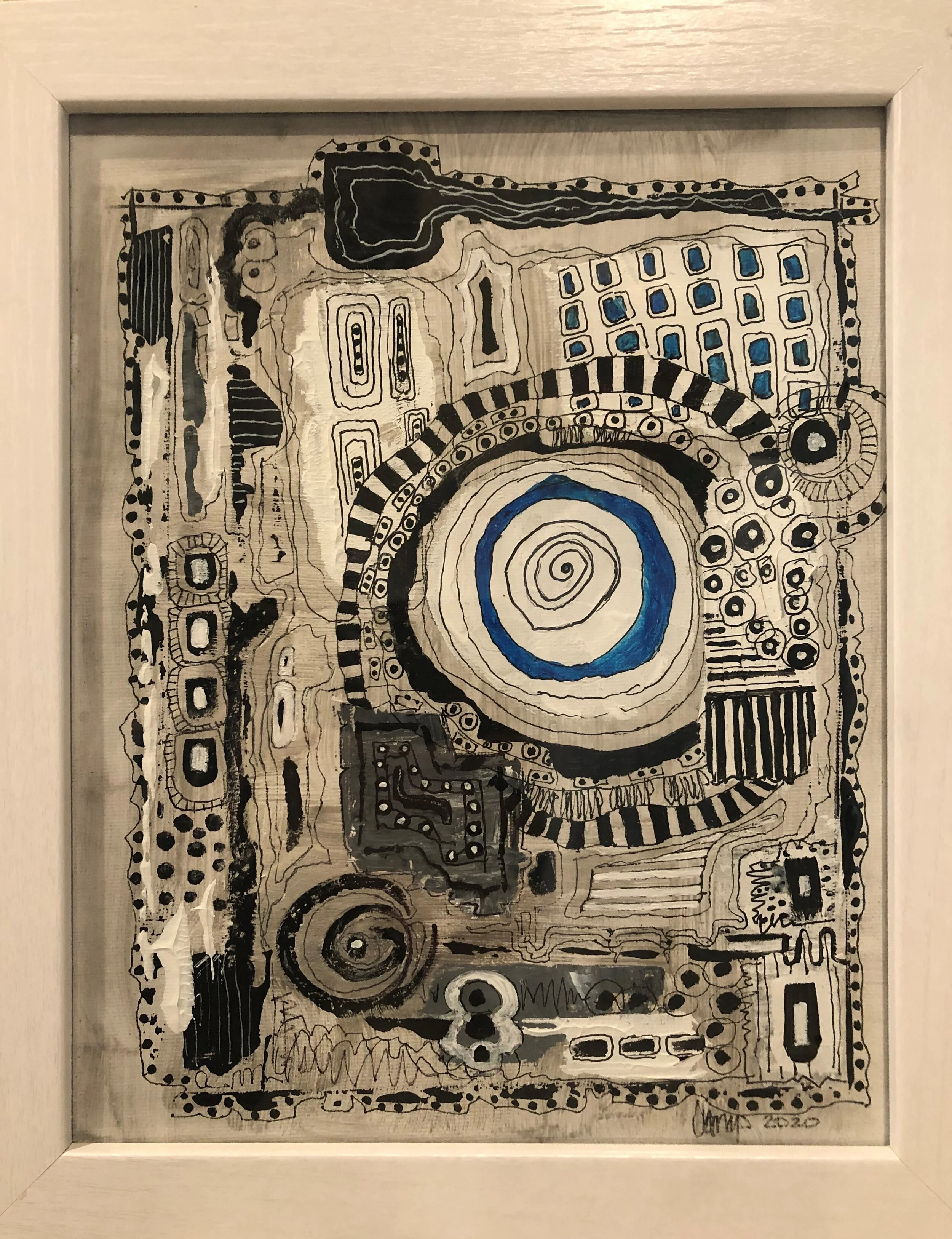 "Looking Down" 12x10 Framed $75 / 8x10 UF $60 /Pen & Ink, Acrylic