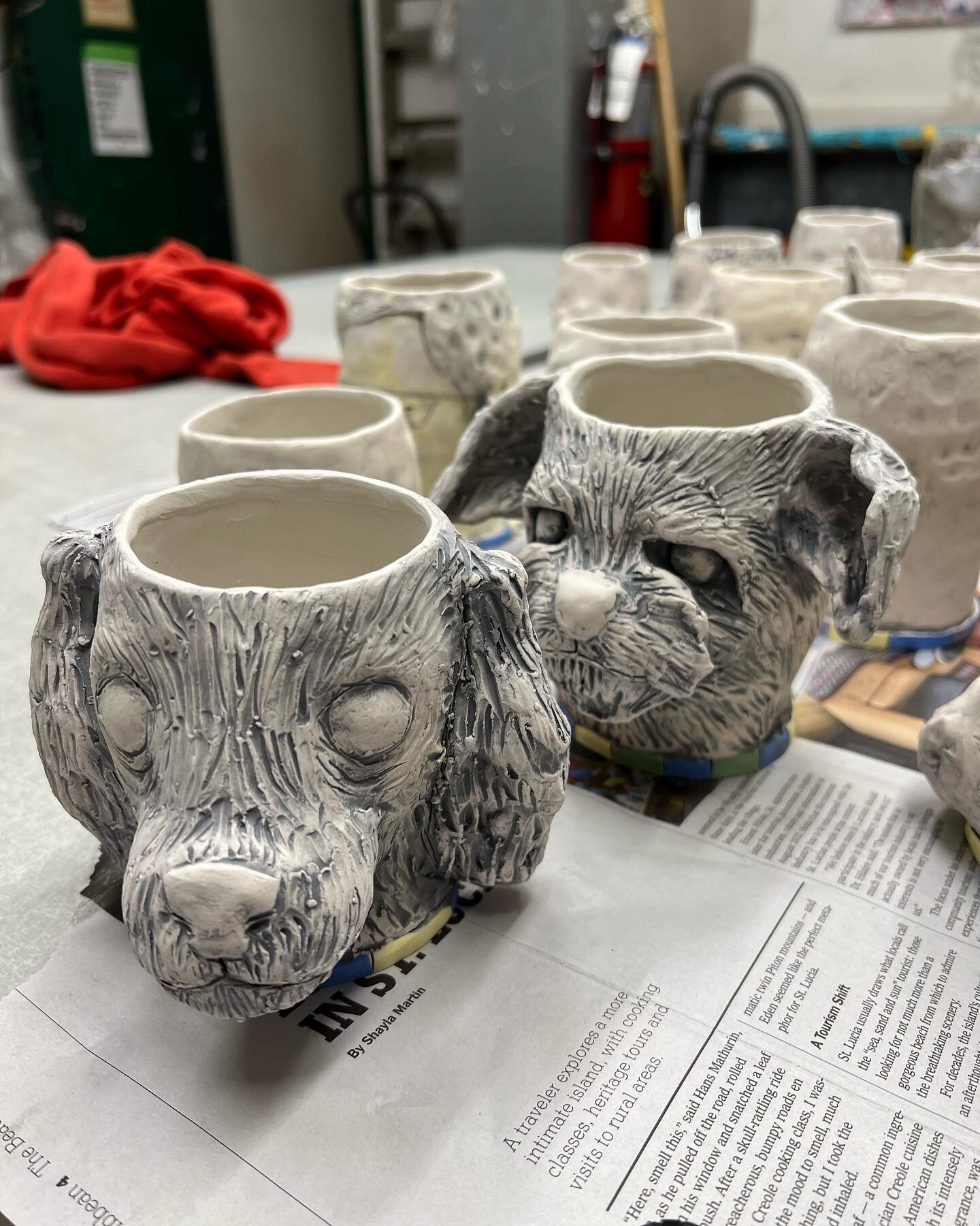 Mug cups by member jill bell @jillmarleahbell_ceramics #pups #beards #faces #mugs #ceramicsart #handmadeinbrooklyn #functionalsculpture