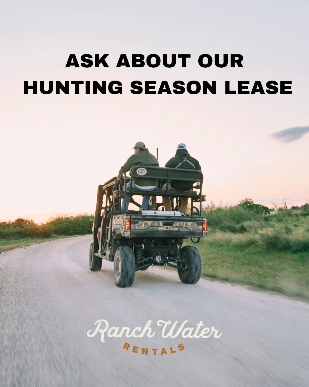 Lock in your hunting season with a UTV lease from Ranch Water Rentals. 

This is a cost-effective way to have a UTV ready for the entire season without the hassle of ownership. We&rsquo;ll handle basic maintenance so you can focus on the hunt. 

Subj