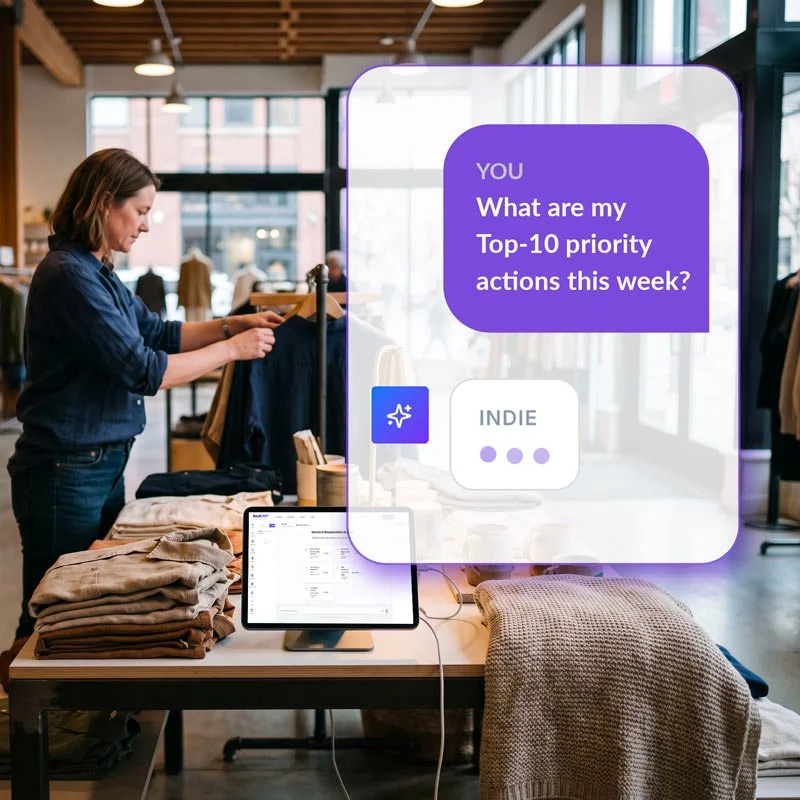 Ask Indie answering a retailer's question about their store data