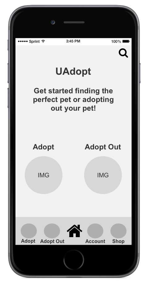 Pet adoption app wireframes