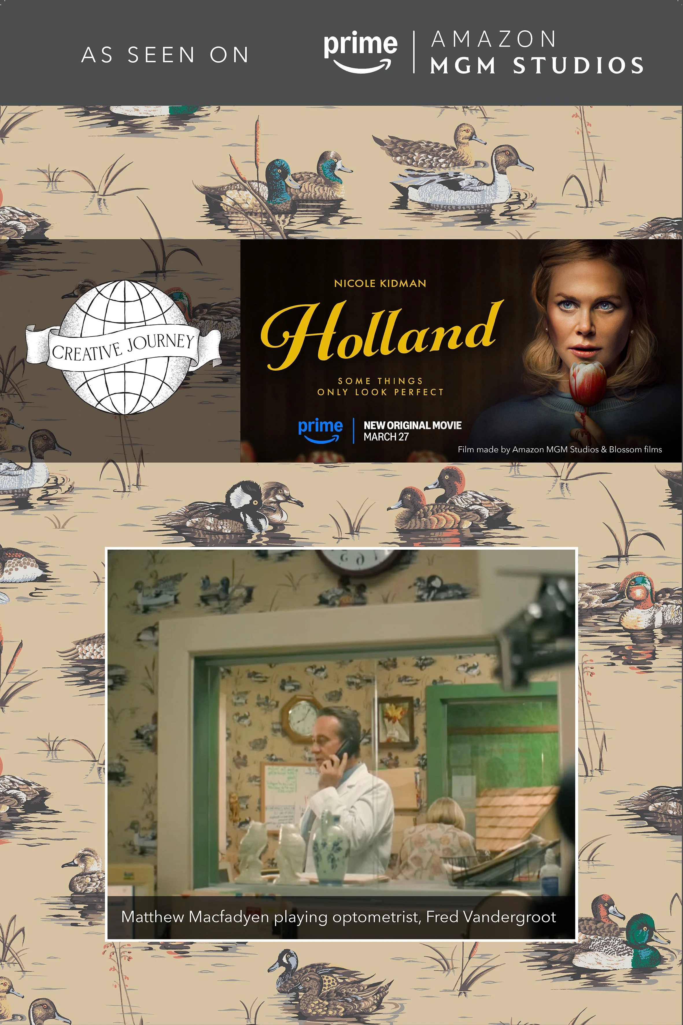 Beige Wallpaper with Ducks which was on the amazon prime series holland